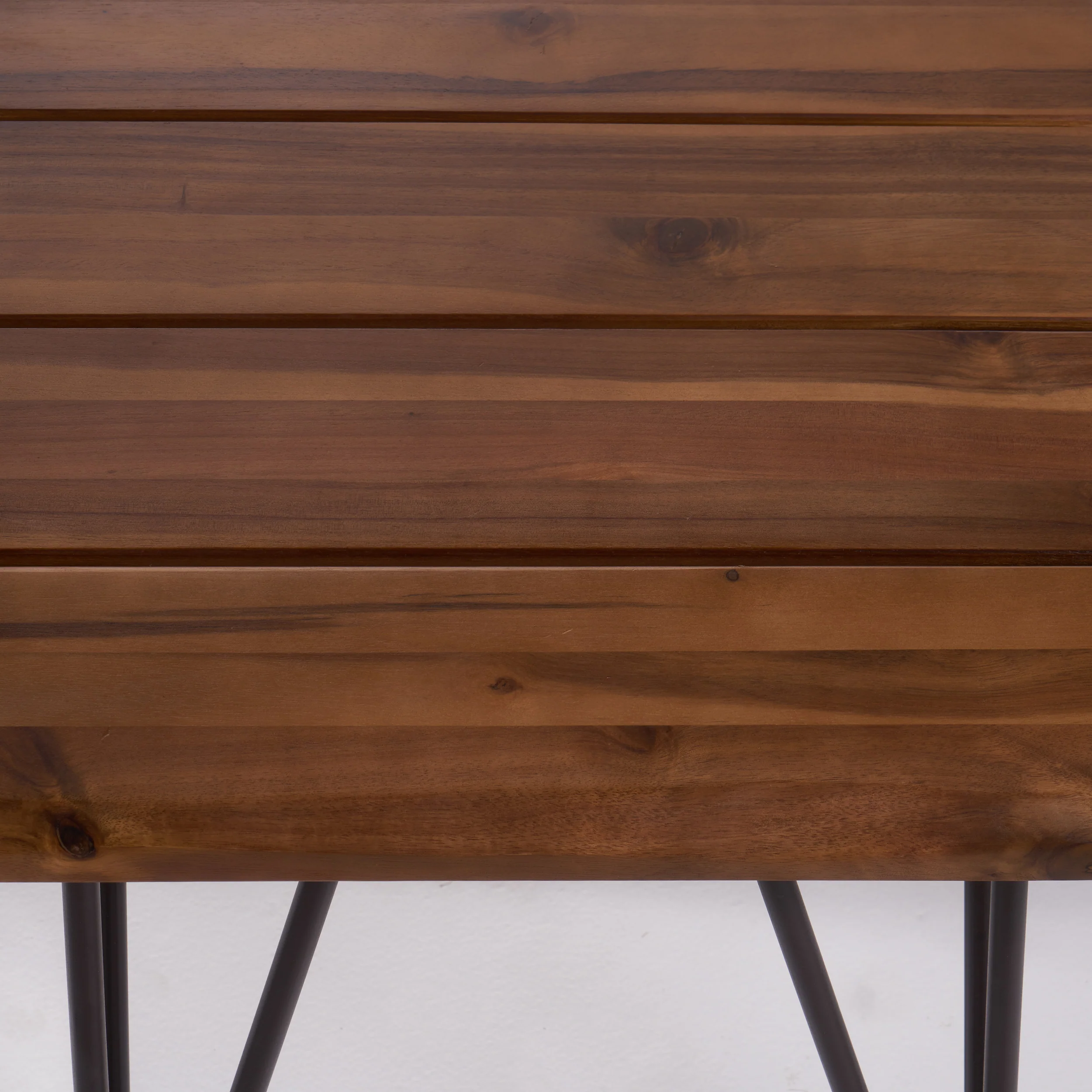 Avy Outdoor Rustic Industrial Acacia Wood Accent Table with Metal Hairpin Legs, Teak - furnishings