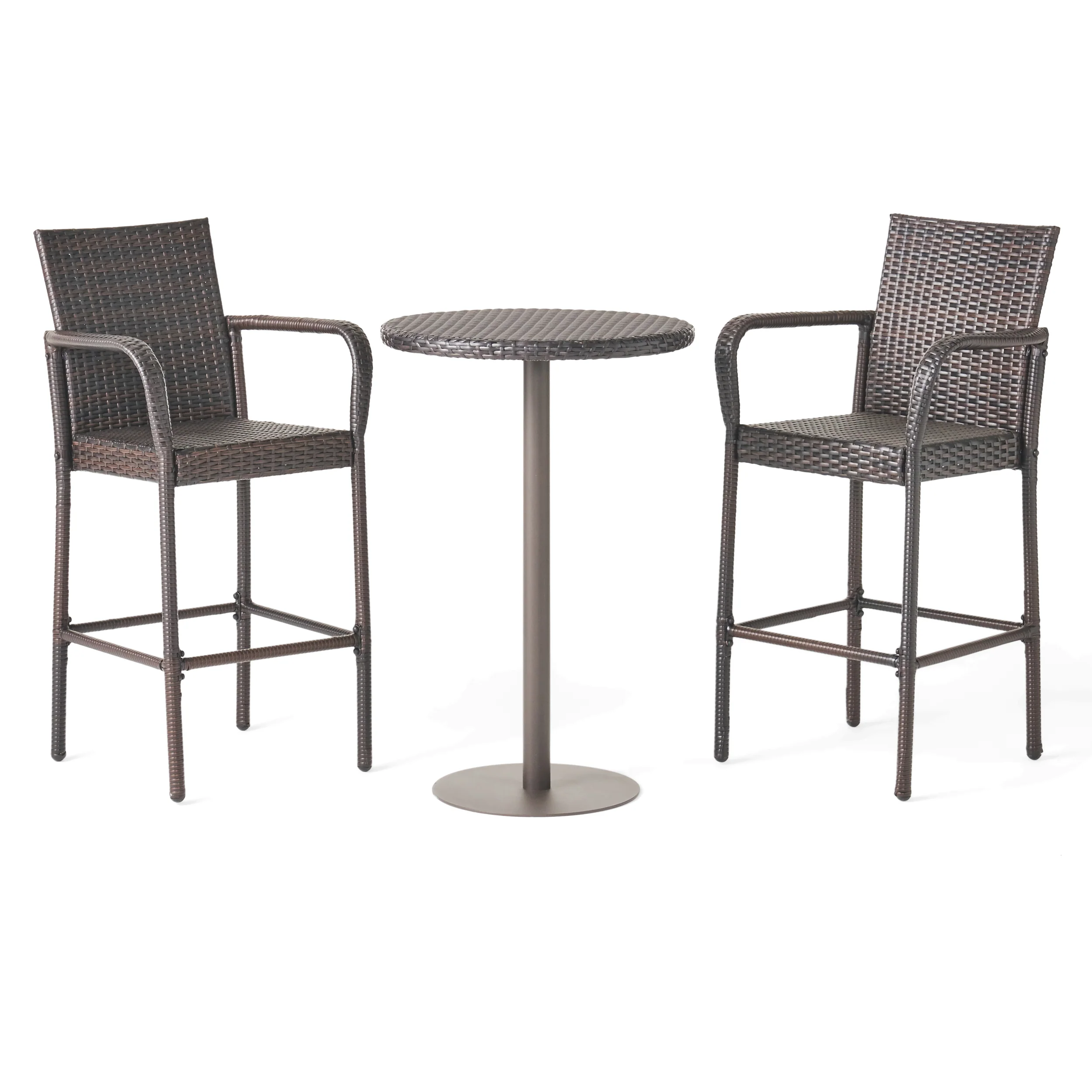 Stetta Outdoor 3 Piece Round Multi-brown Wicker Bar Set - furnishings