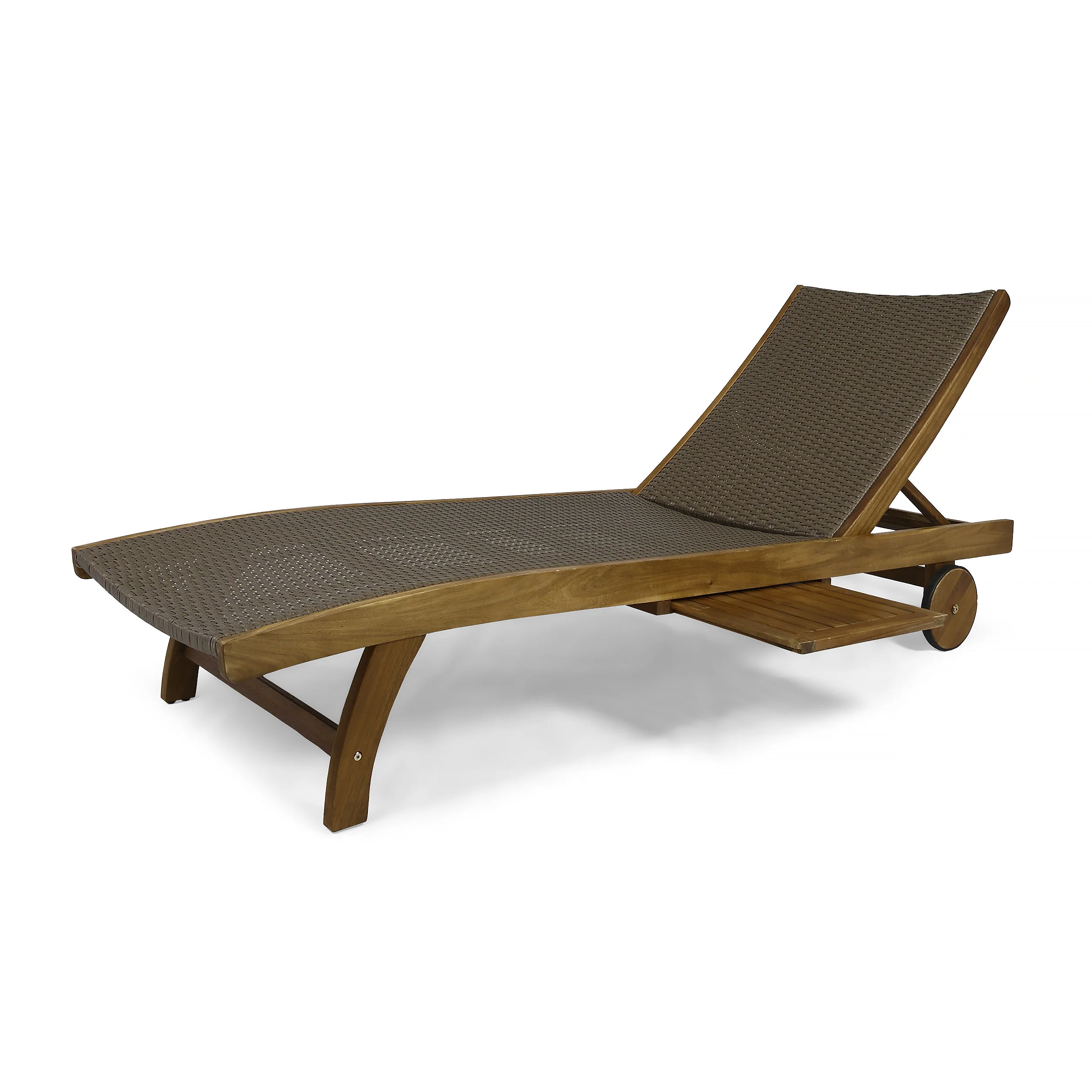 Yedda Outdoor Wicker and Wood Chaise Lounge with Pull-Out Tray - furnishings