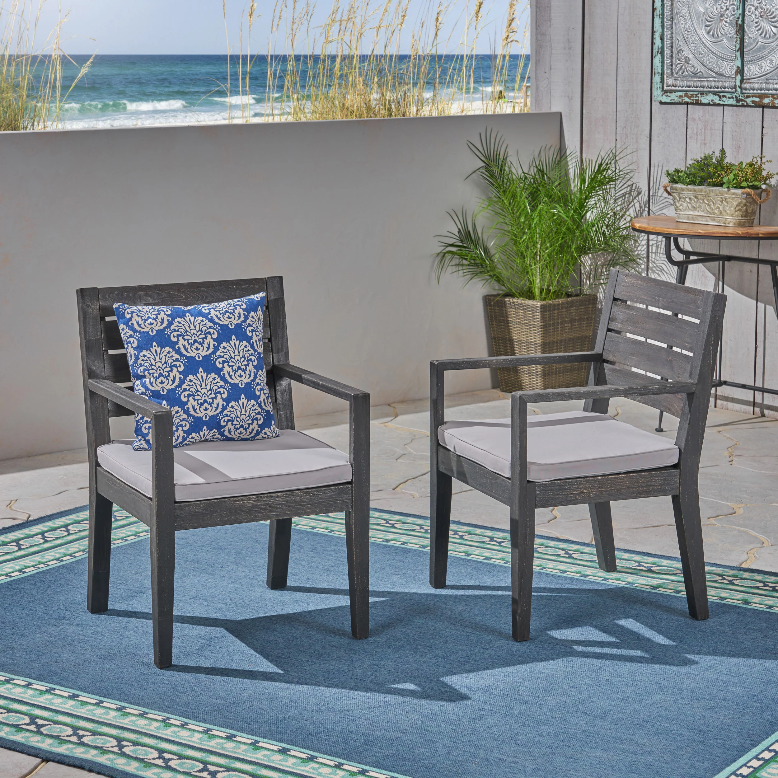 Eric Outdoor Acacia Wood Dining Chairs - furnishings