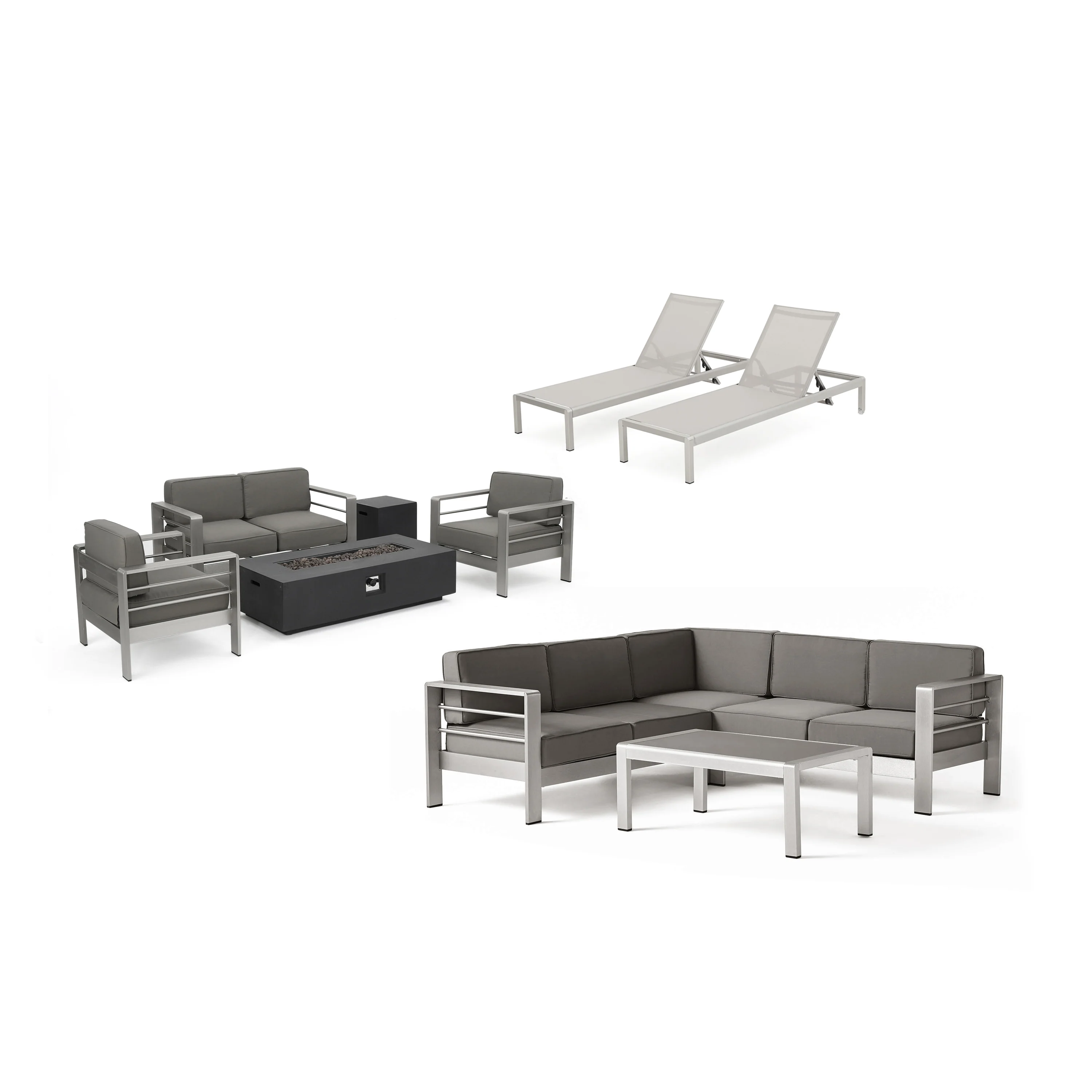 Coral Bay 10Pc Outdoor Sectional Chat Set with Lounges & Fire Table - furnishings