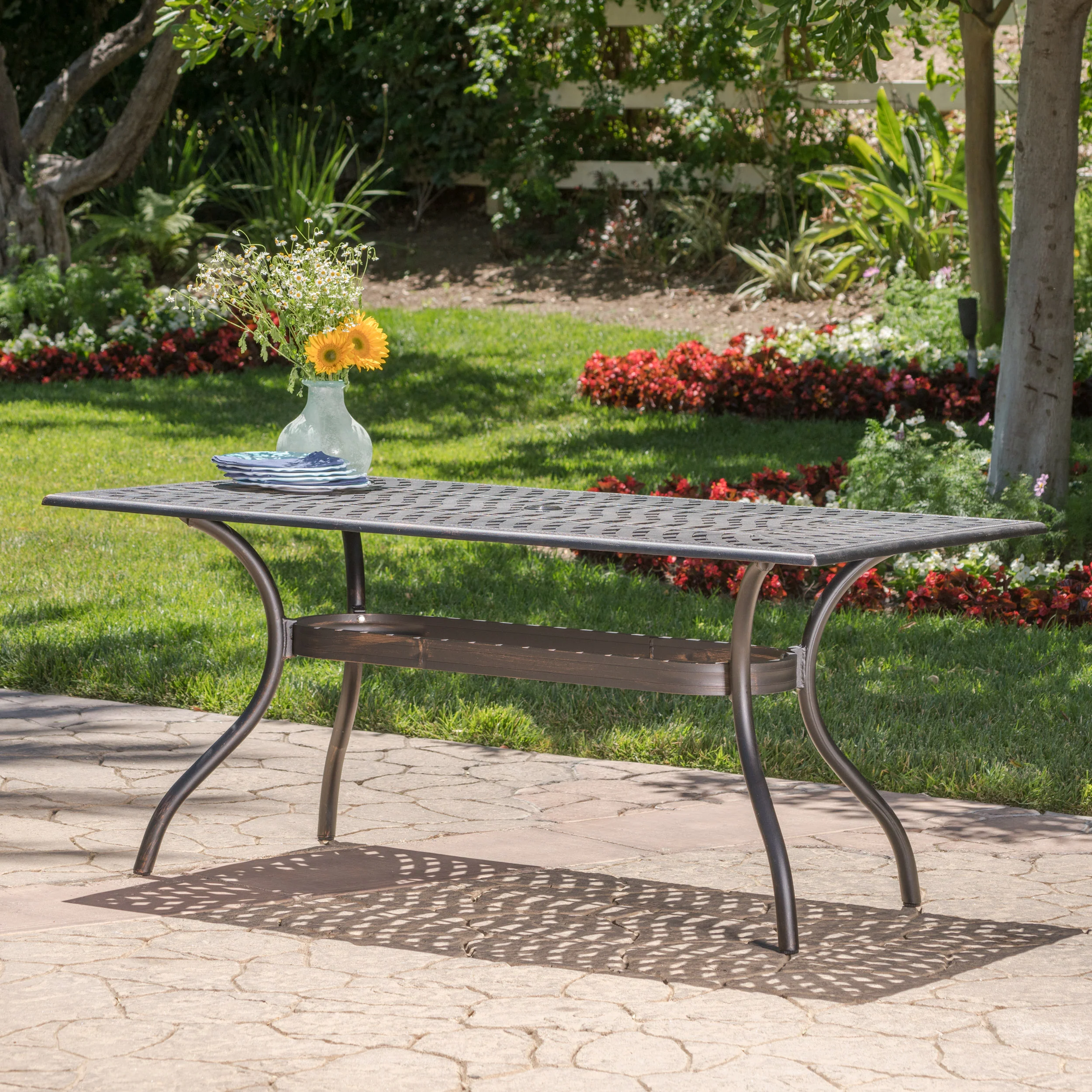 Carlton Outdoor Patina Copper Cast Aluminum Dining Table - furnishings