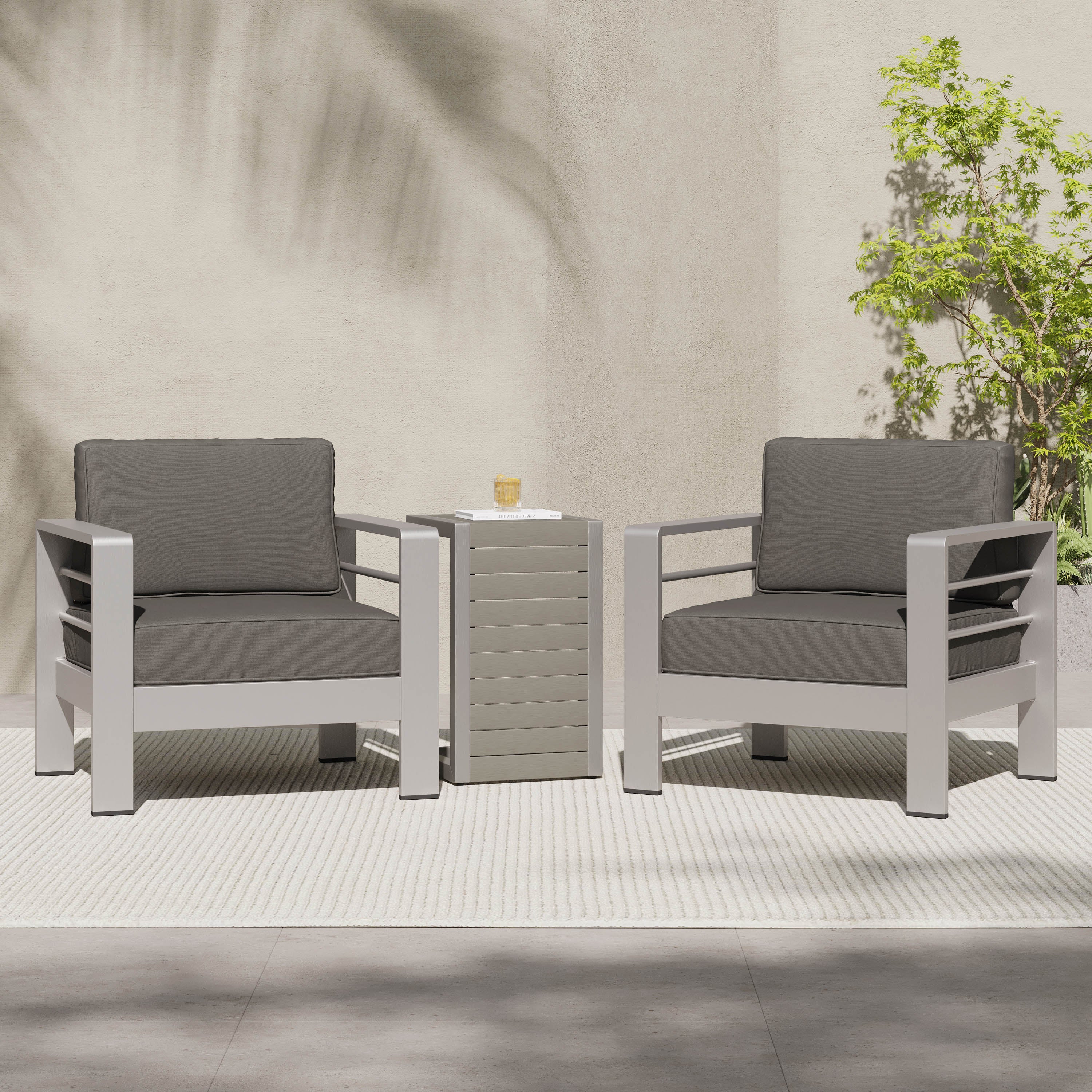 Coral Bay Outdoor Aluminum Club Chairs with Side Table - furnishings