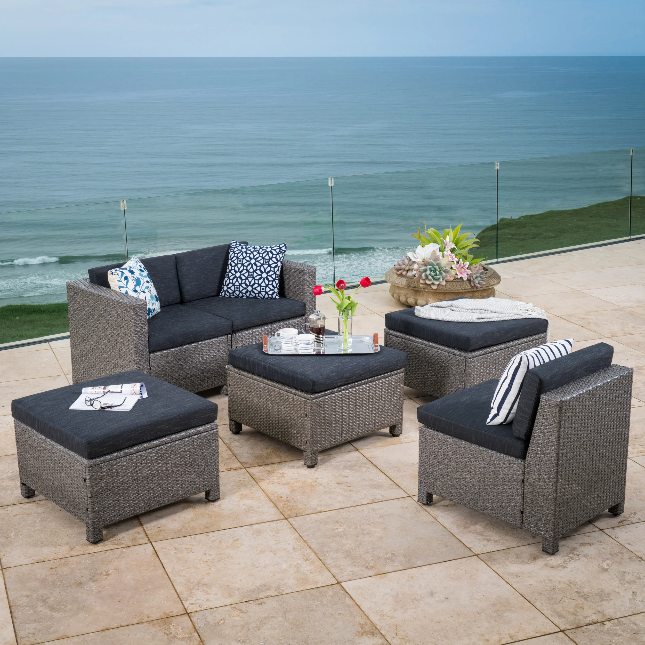 Pueblo Outdoor Wicker Daybed Set w/ Water Resistant Cushions - furnishings