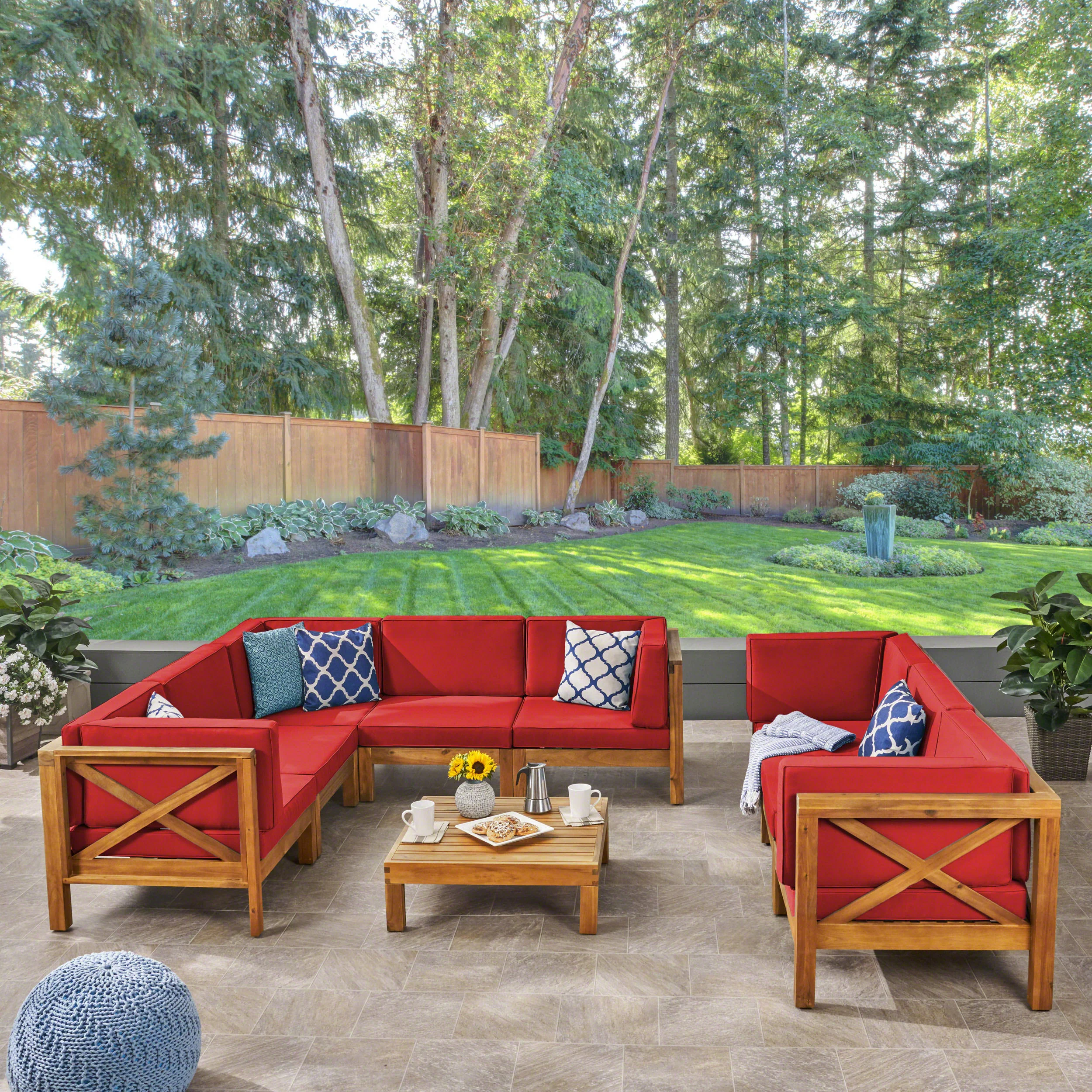 Cynthia Outdoor Acacia Wood 9-Piece Sectional Sofa Set with Coffee Table - furnishings