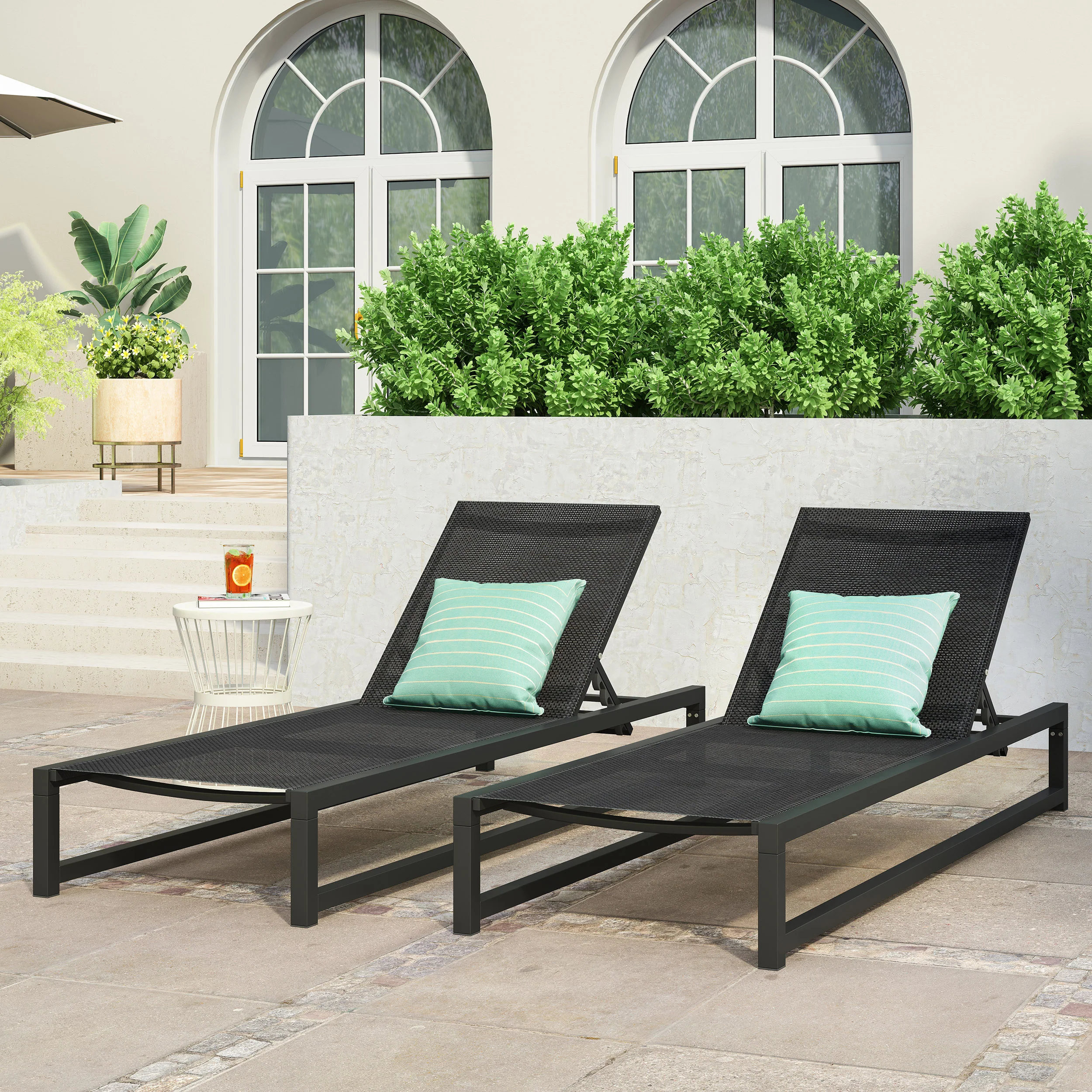 Moderna Outdoor Aluminum Chaise Lounge with Mesh Seating (Set of 2) - furnishings