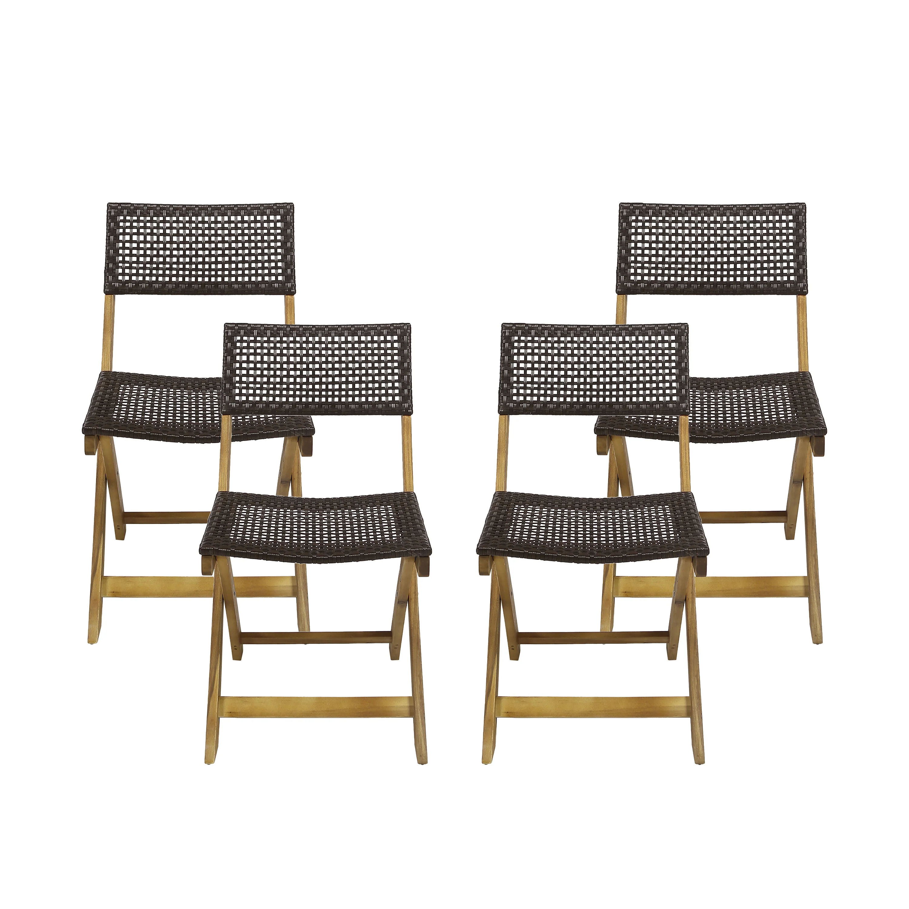 Truda Outdoor Acacia Wood Foldable Bistro Chairs with Wicker Seating (Set of 4) - furnishings