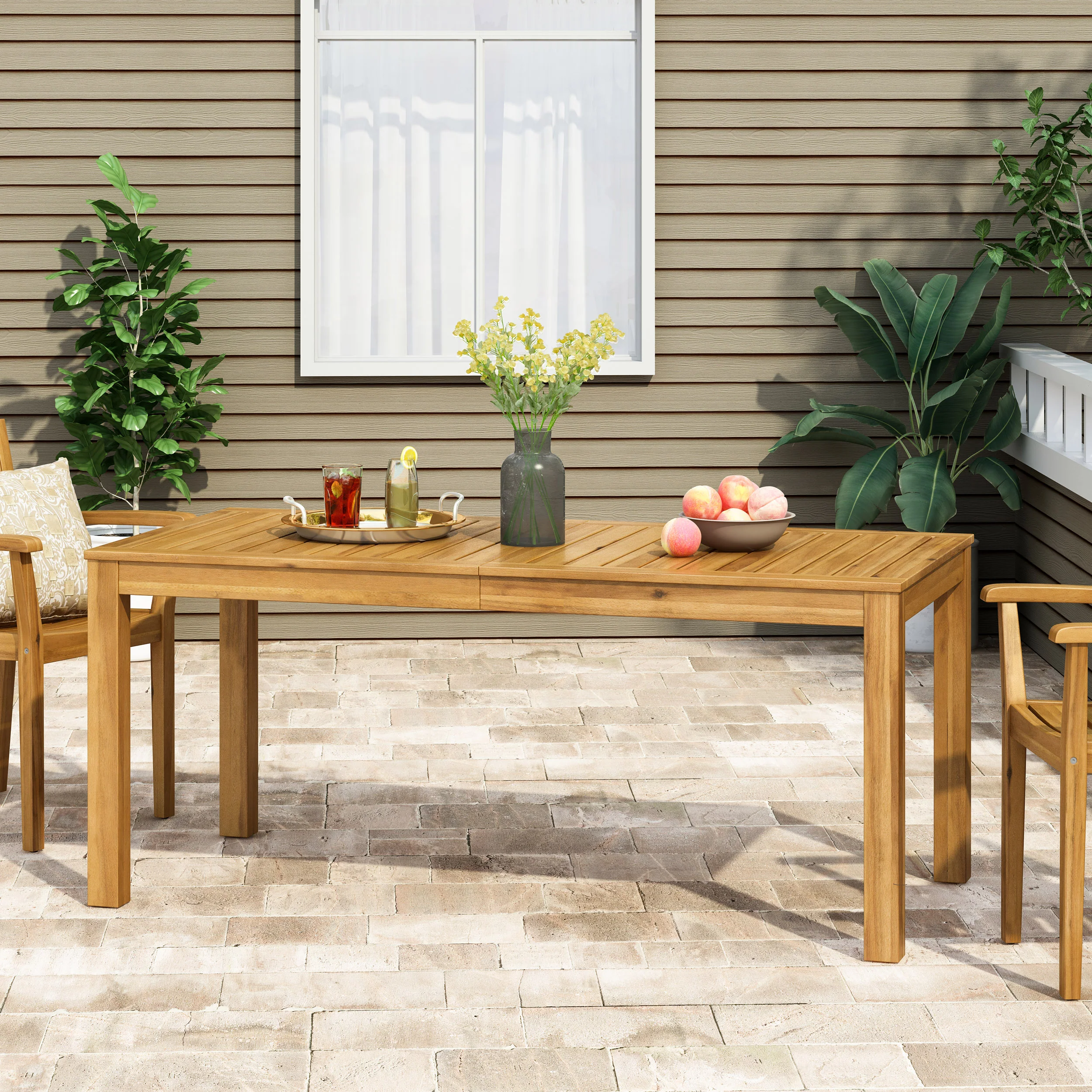 Joviah Outdoor Rustic Acacia Wood Dining Table - furnishings