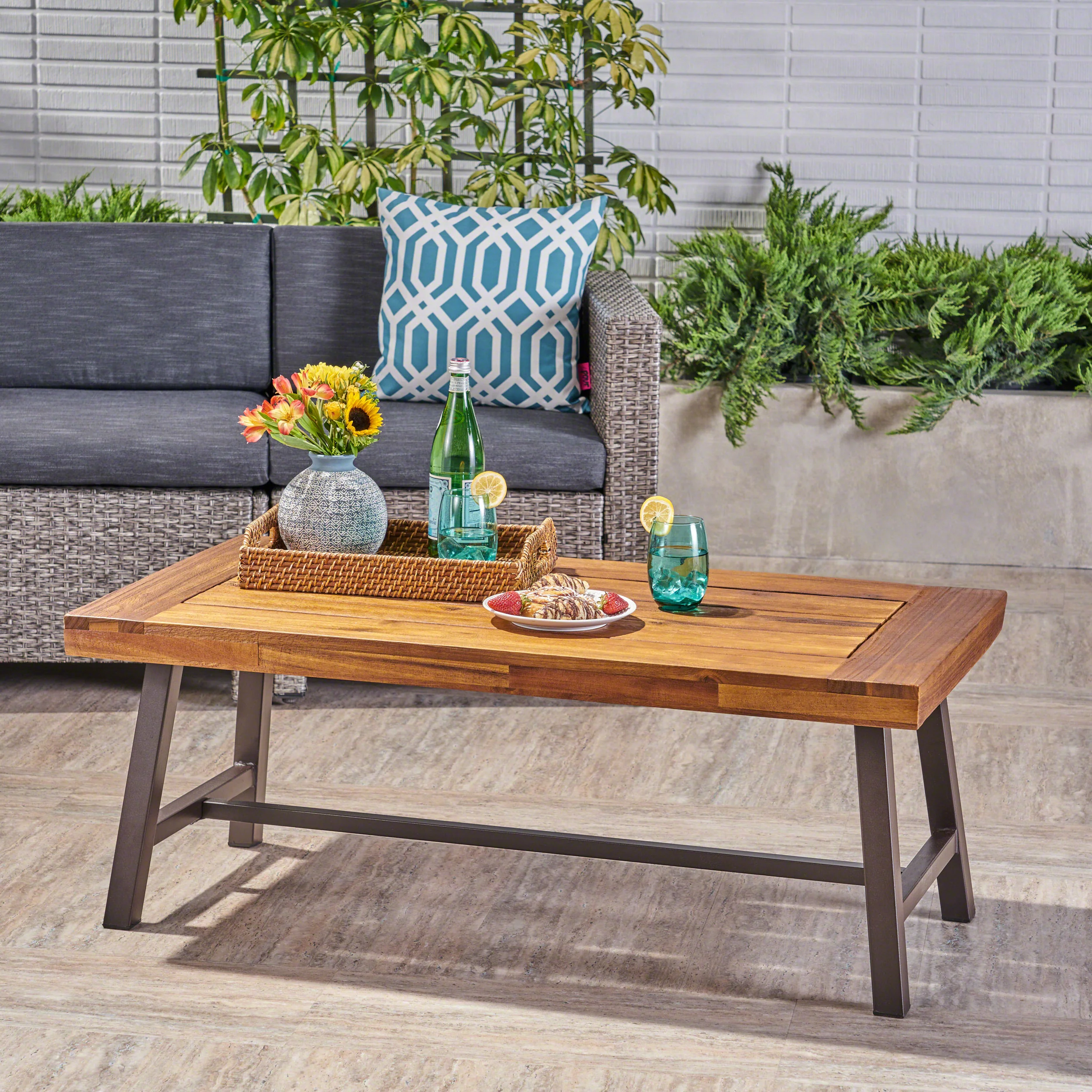 Jenny Outdoor Acacia Wood Coffee Table, Sandblast Finish - furnishings
