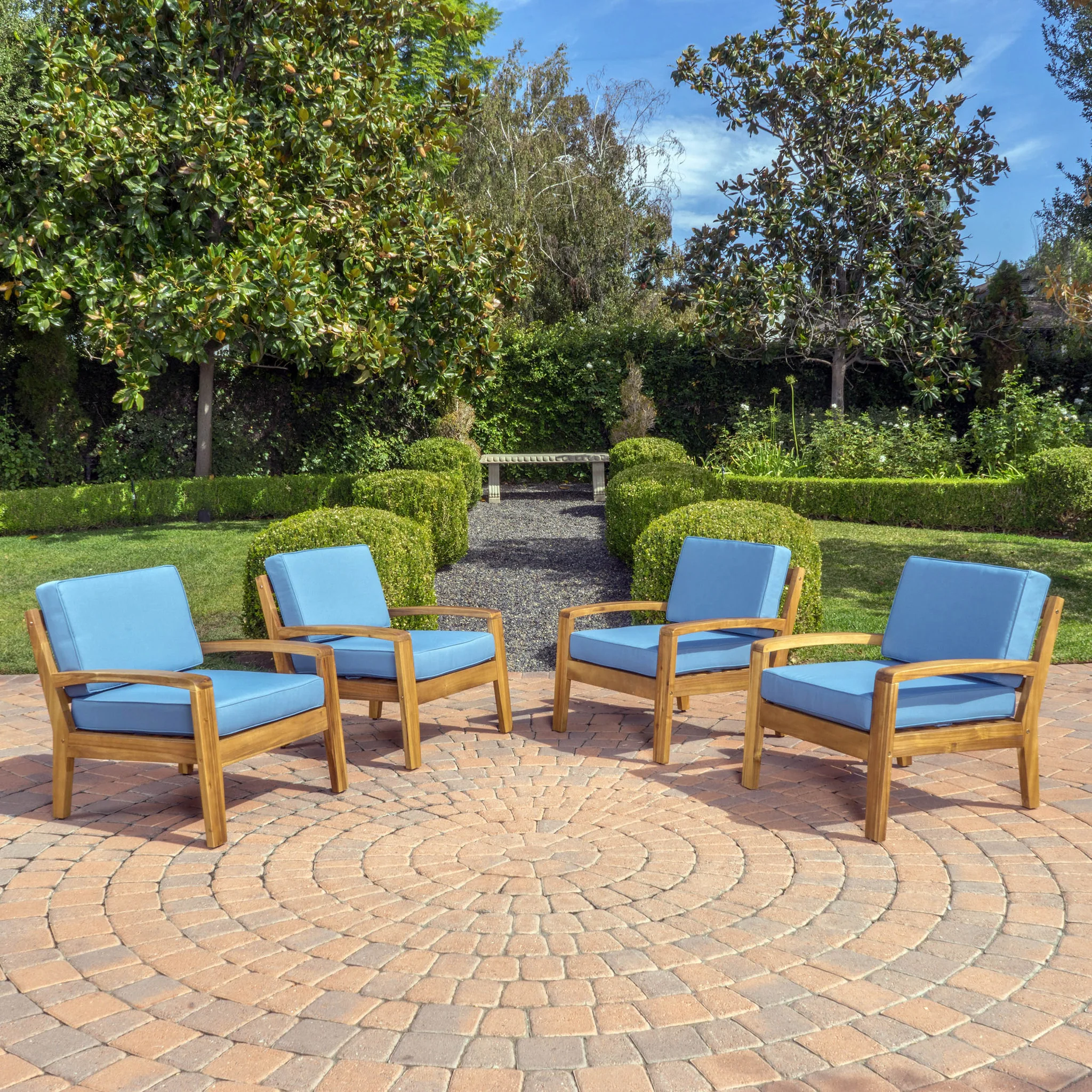 Parma Outdoor Wood Patio Furniture Club Chairs w/ Water Resistant Cushions (Set of 4) - furnishings