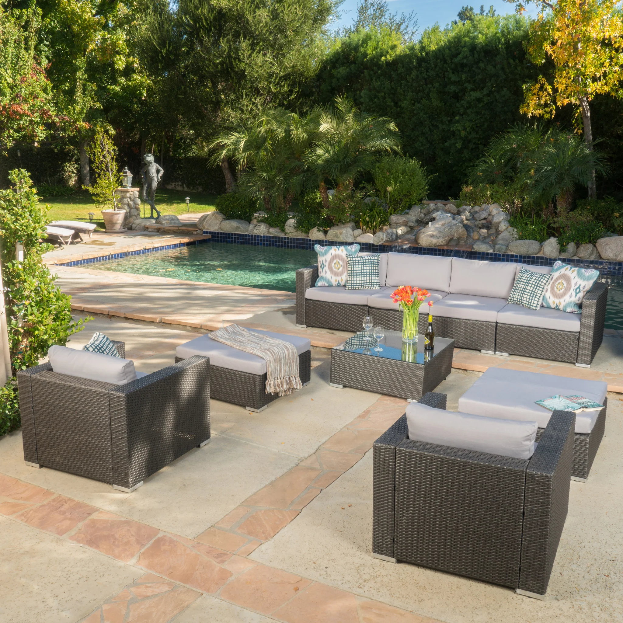 Francisco 9pc Outdoor Wicker Sectional Sofa Set w/ Cushions - furnishings