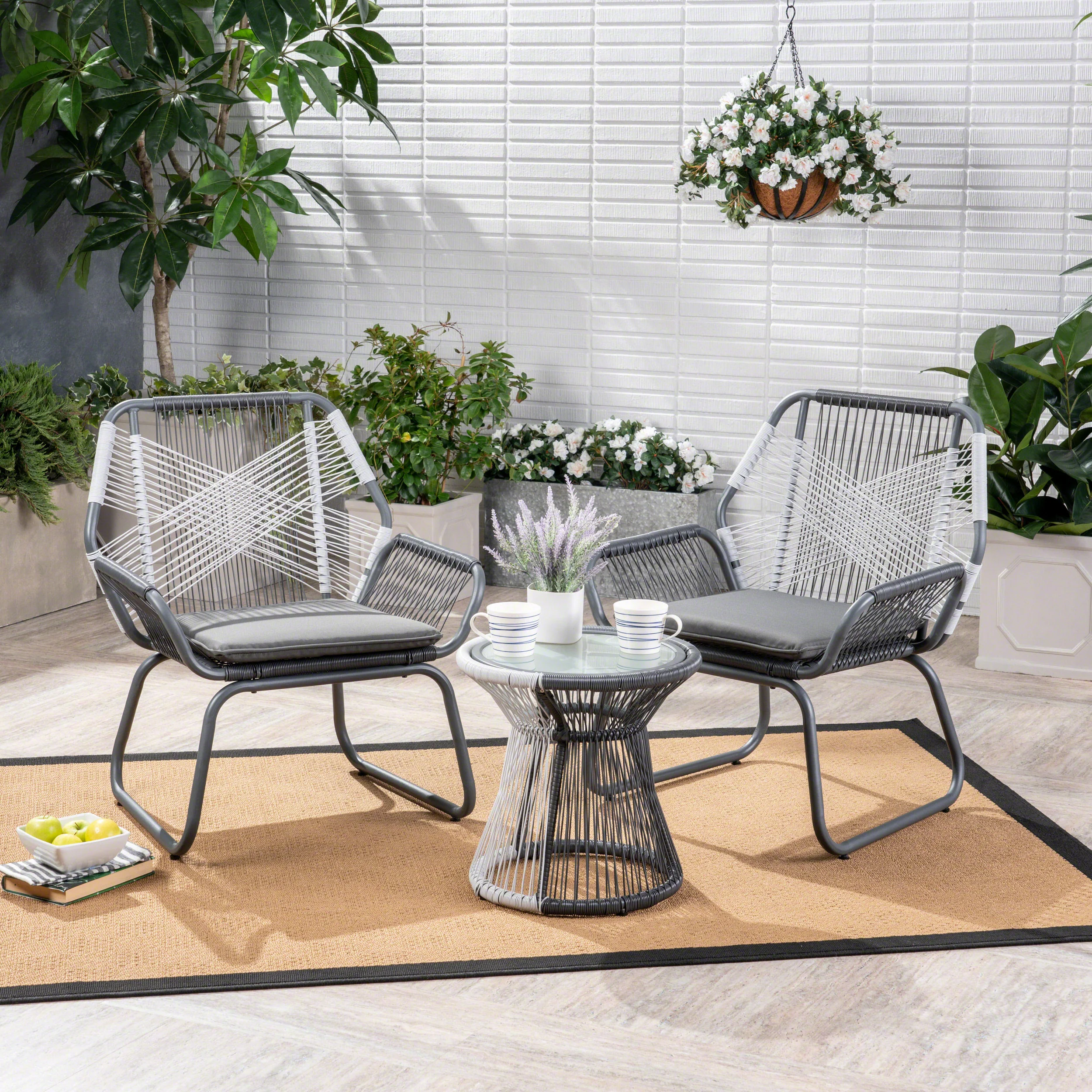 Aiden Outdoor 3 Piece Faux Rattan Chat Set - furnishings