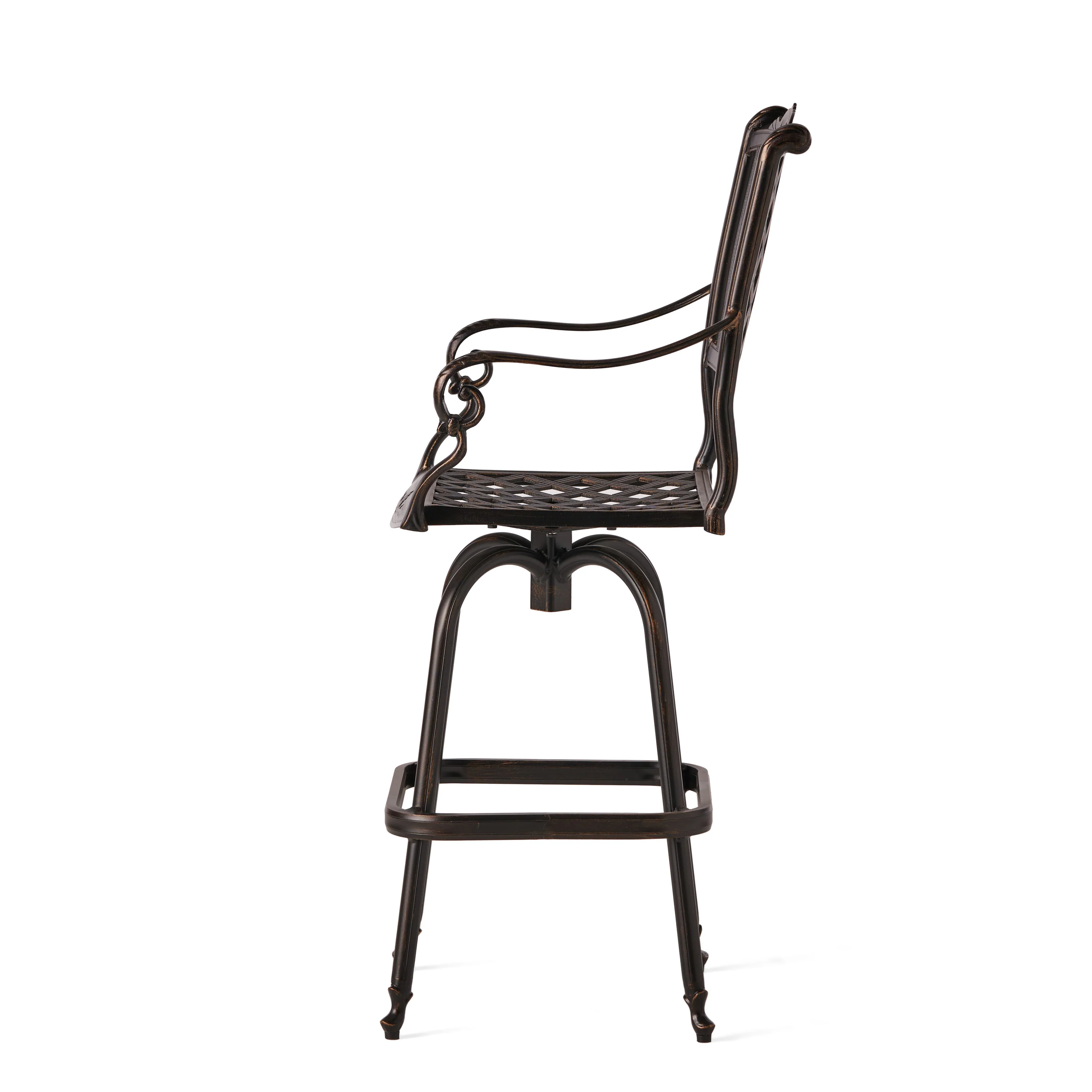 Pomelo Traditional Outdoor Shiny Copper Cast Aluminum Swivel Barstool with Arms - furnishings