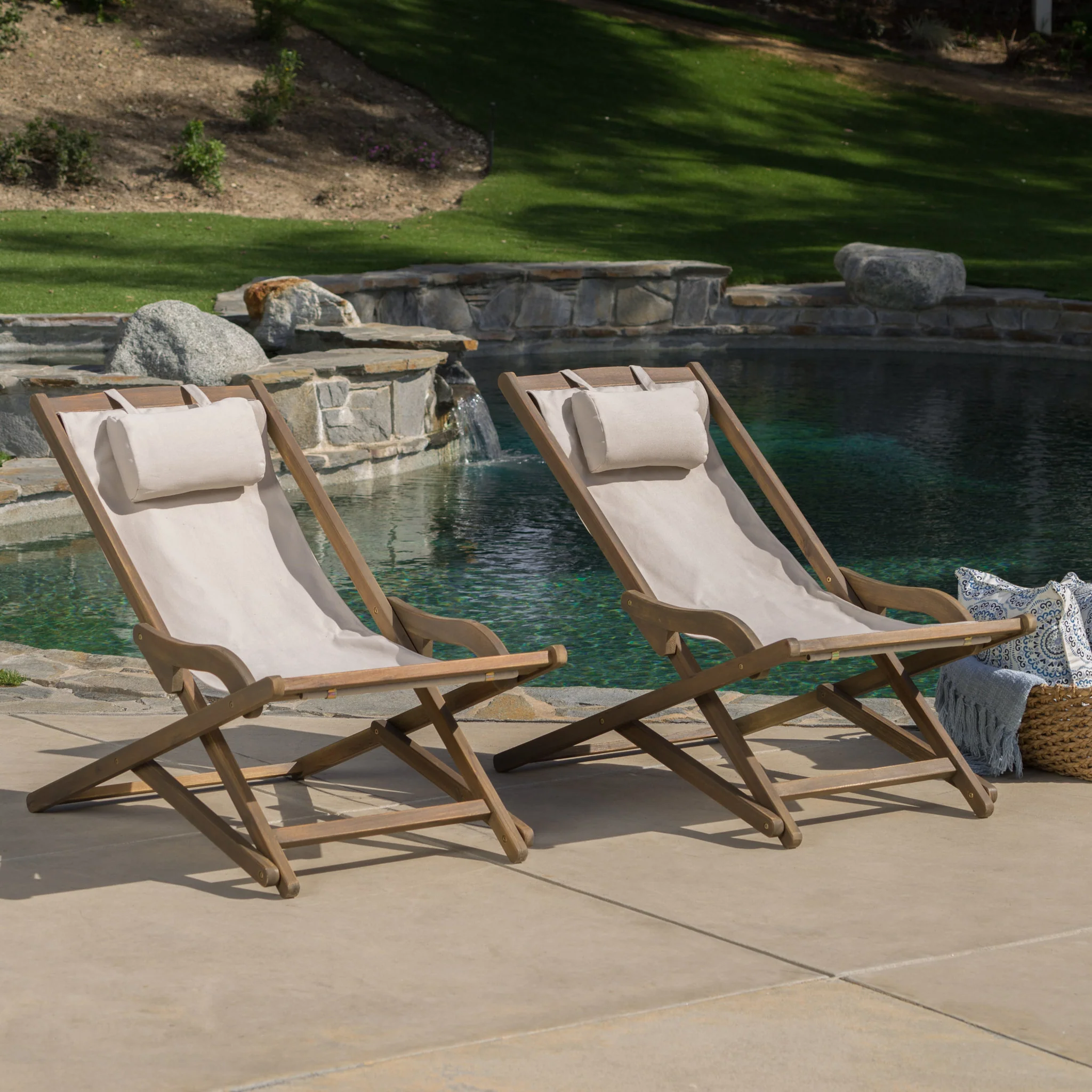 Northland Outdoor Wood and Canvas Sling Chair (Set of 2) - furnishings