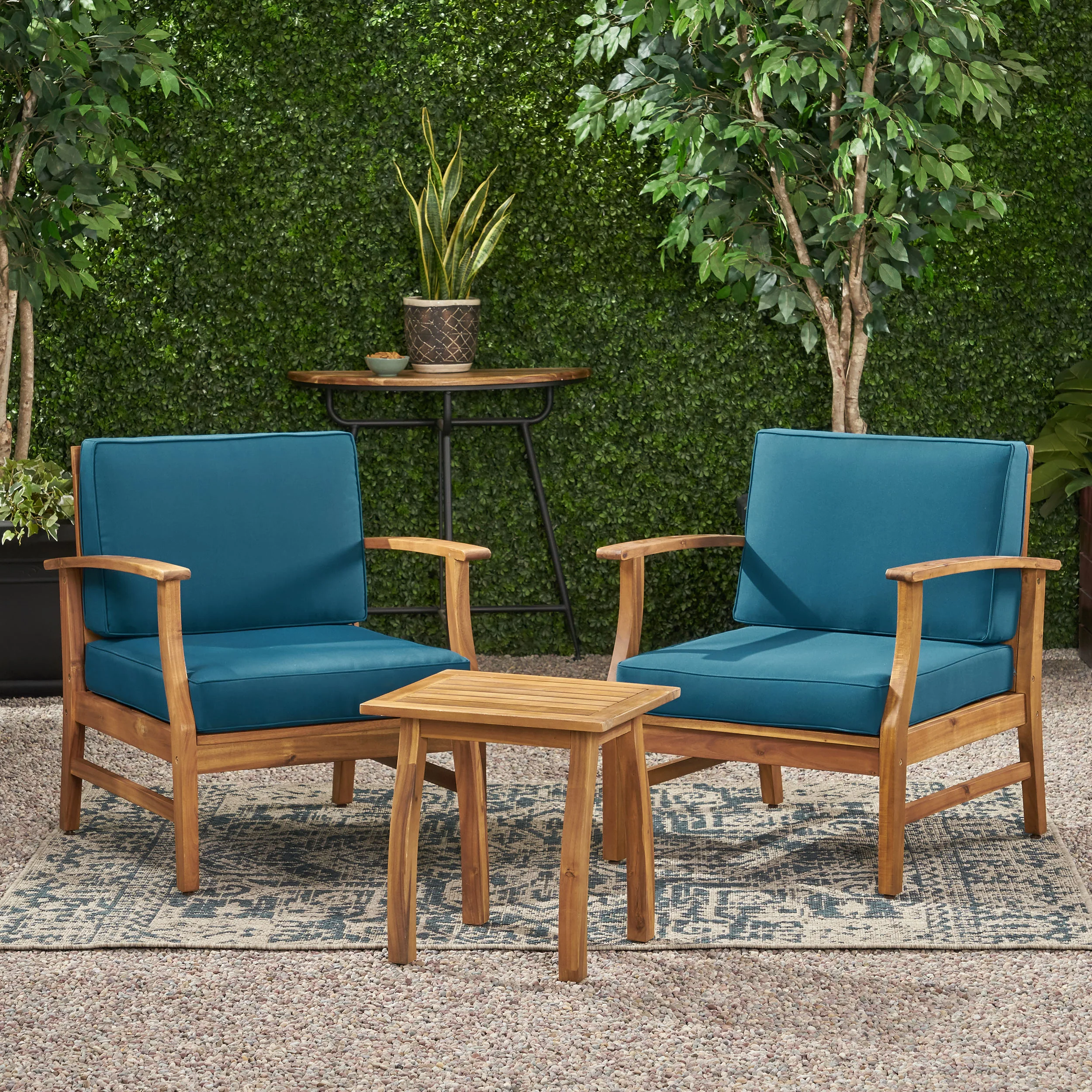 Pearl Outdoor 2 Seater Acacia Wood Chat Set with Cushions - furnishings