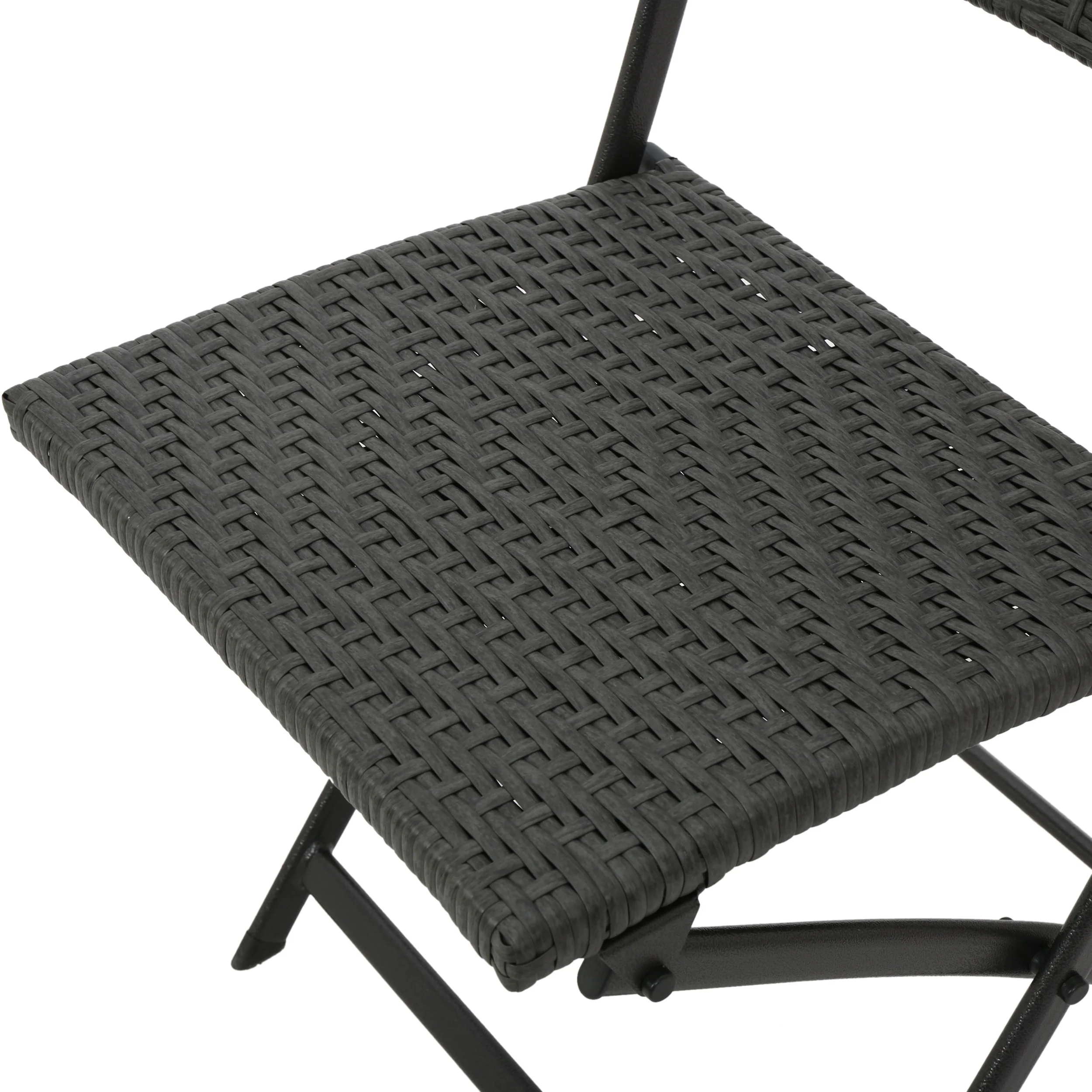 Moreton Outdoor 3-Piece Gray Wicker Folding Bistro Set With Aquatex Glass Top - furnishings