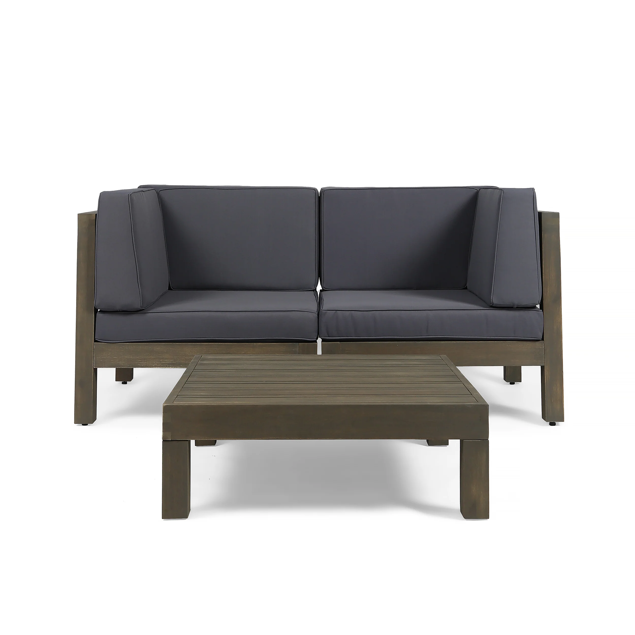 Keith Outdoor Sectional Loveseat Set with Coffee Table  2-Seater  Acacia Wood  Water-Resistant Cushions - furnishings