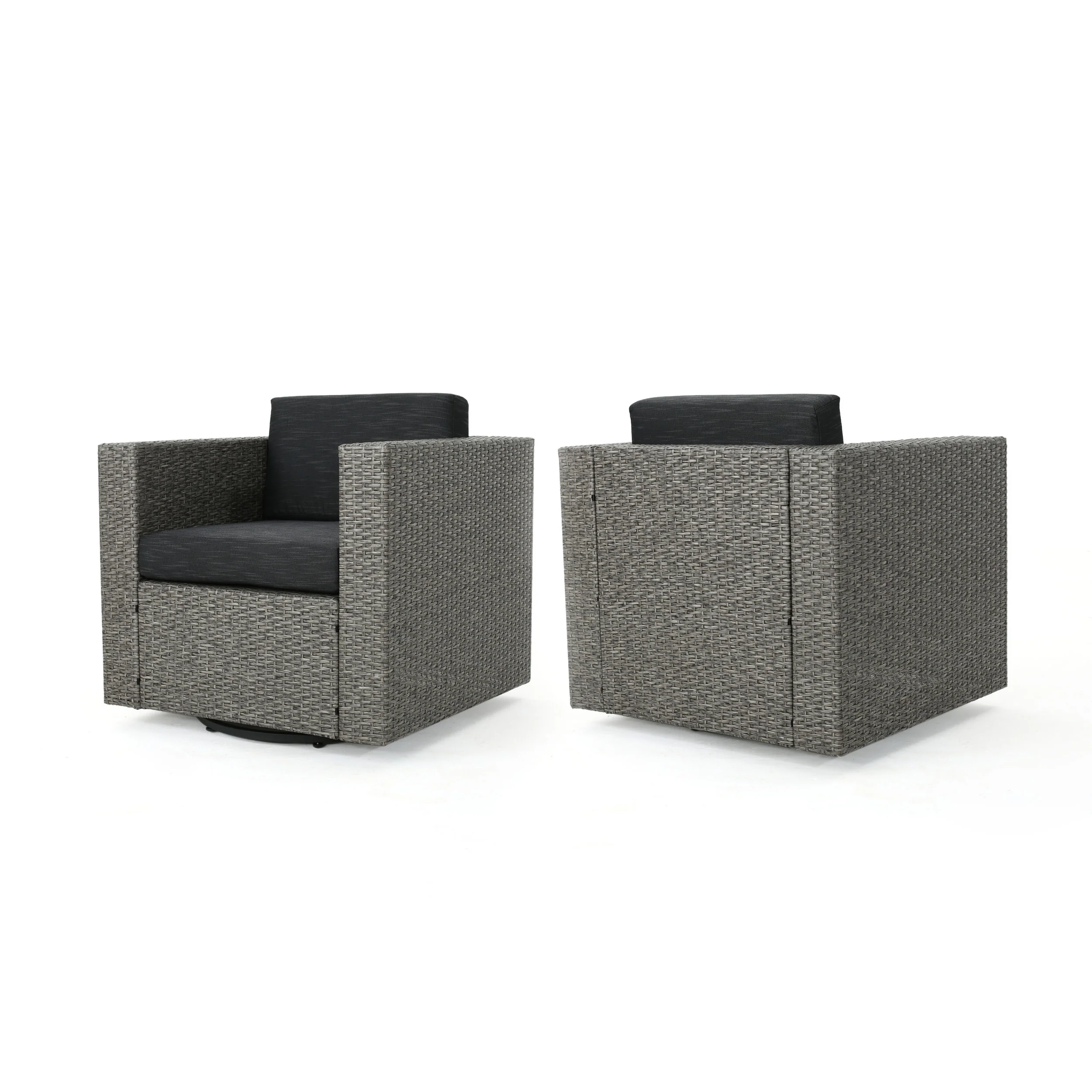 Venice Outdoor Wicker Swivel Club Chairs with Cushions, Set of 2 - furnishings
