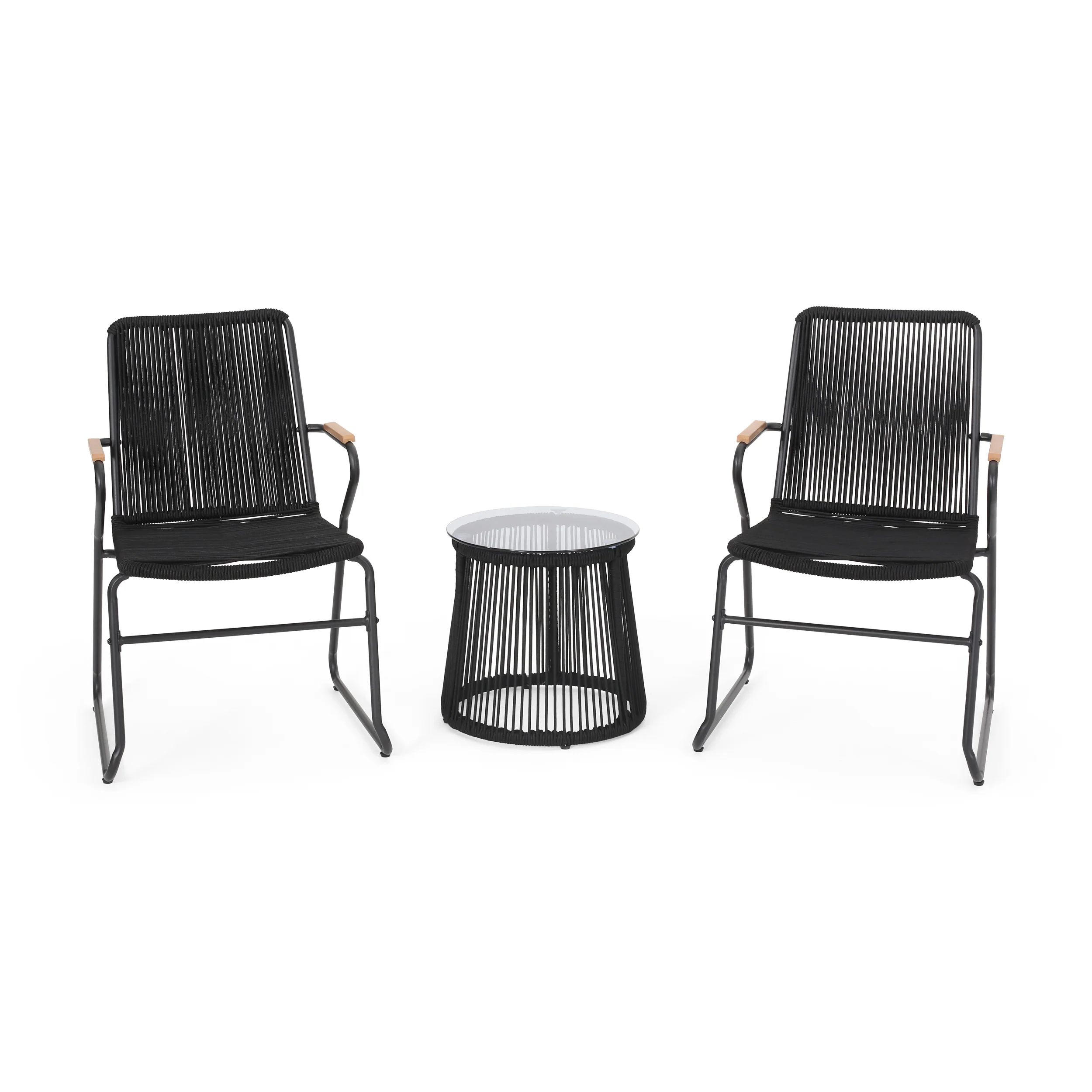Laycee Modern Outdoor Rope Weave Chat Set with Side Table - furnishings