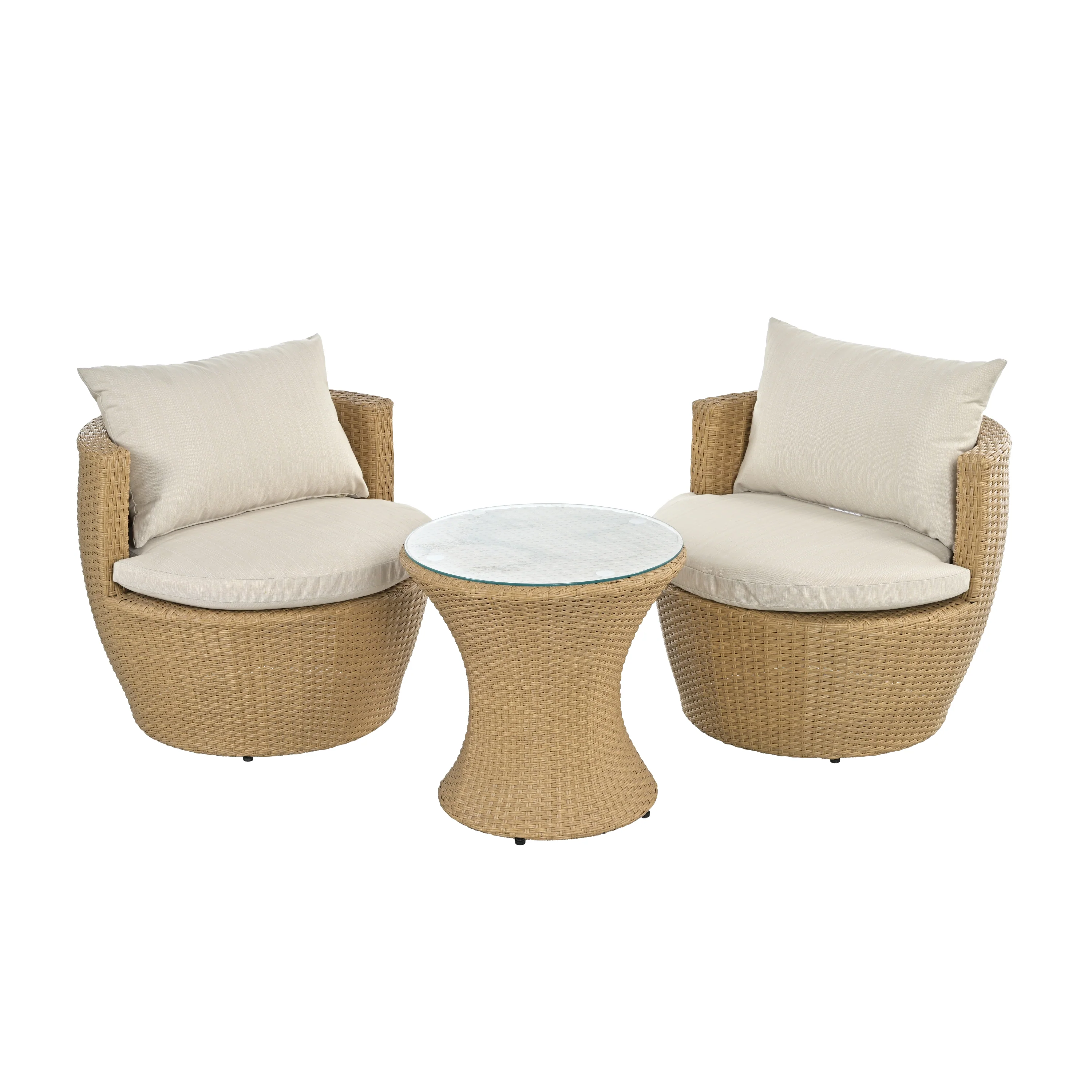 Laurela Outdoor Patio 3pc Boho Faux Wicker Chat Set - furnishings