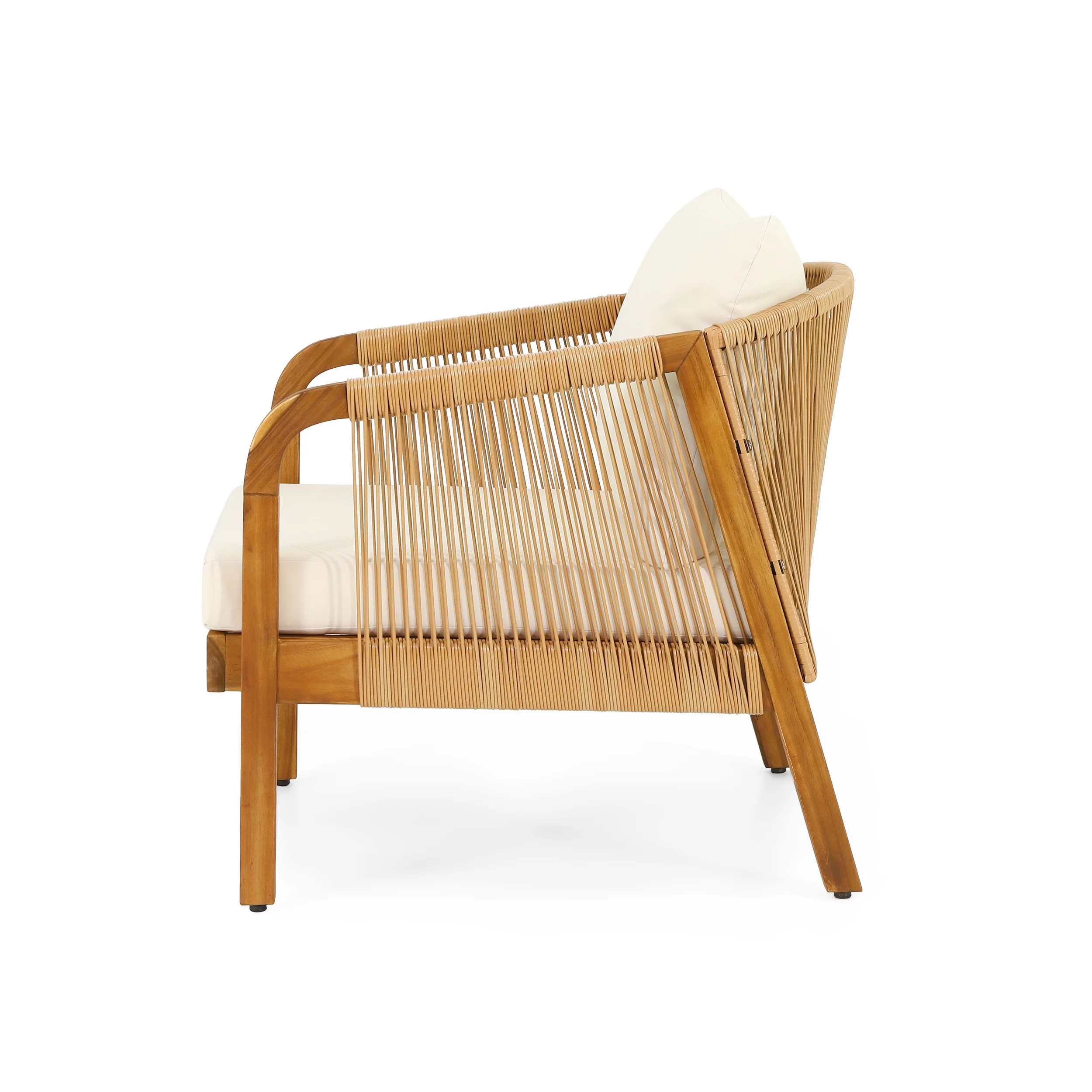 Allerton Outdoor Acacia Wood and Wicker Club Chairs with Cushions, Set of 2, Teak, Light Brown, and Beige - furnishings