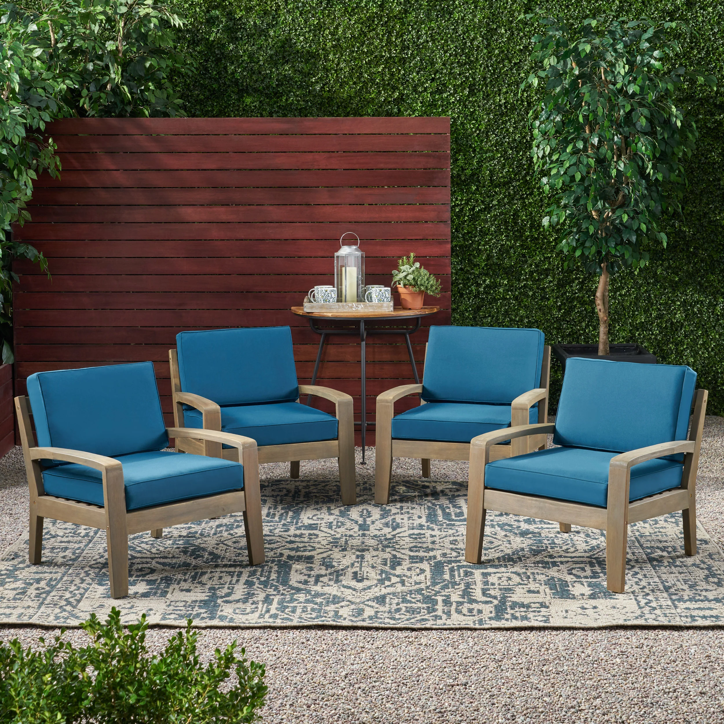 Parma Outdoor Acacia Wood Club Chairs with Cushions (Set of 4) - furnishings