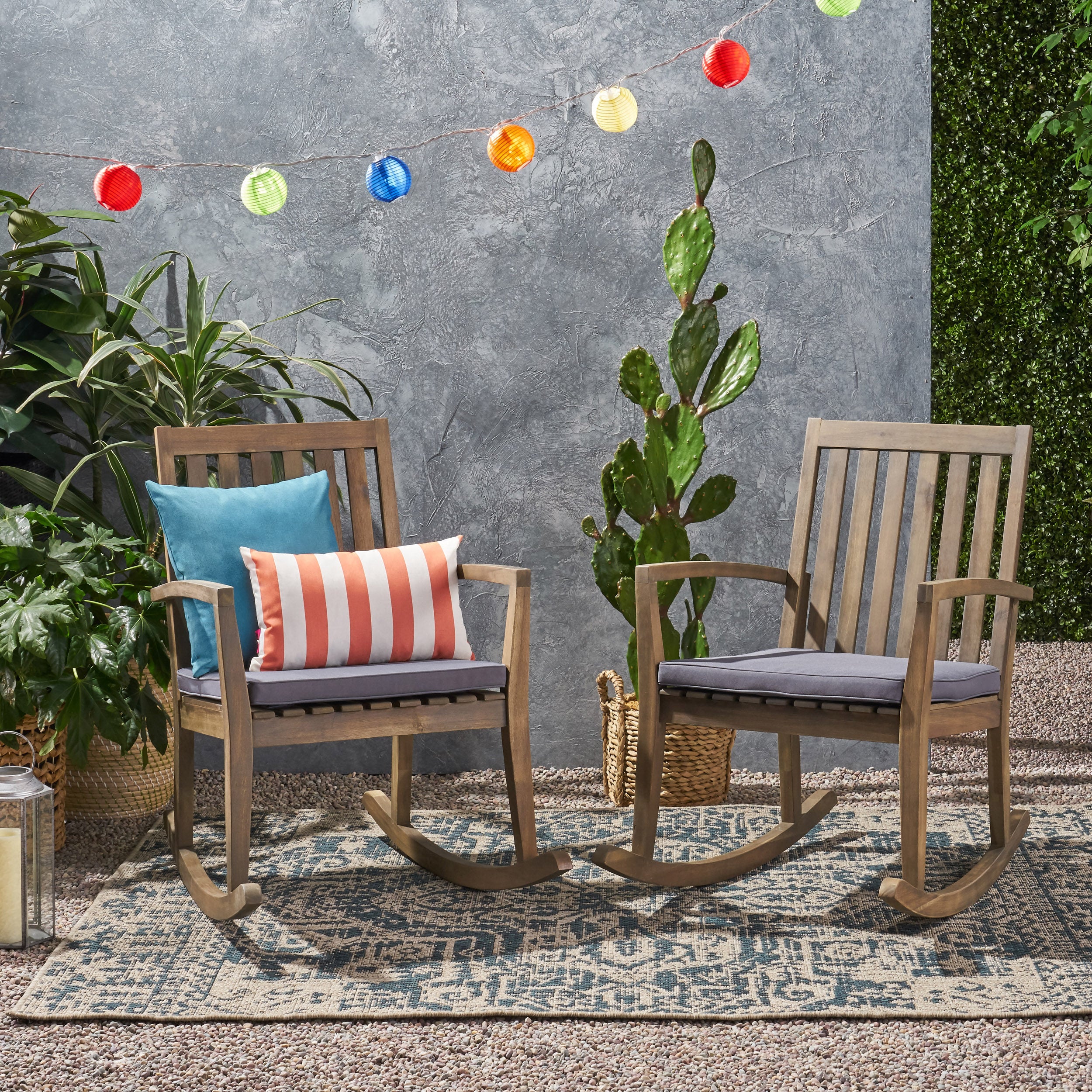 Yvonne Outdoor Acacia Wood Rocking Chair with Water-Resistant Cushions - furnishings