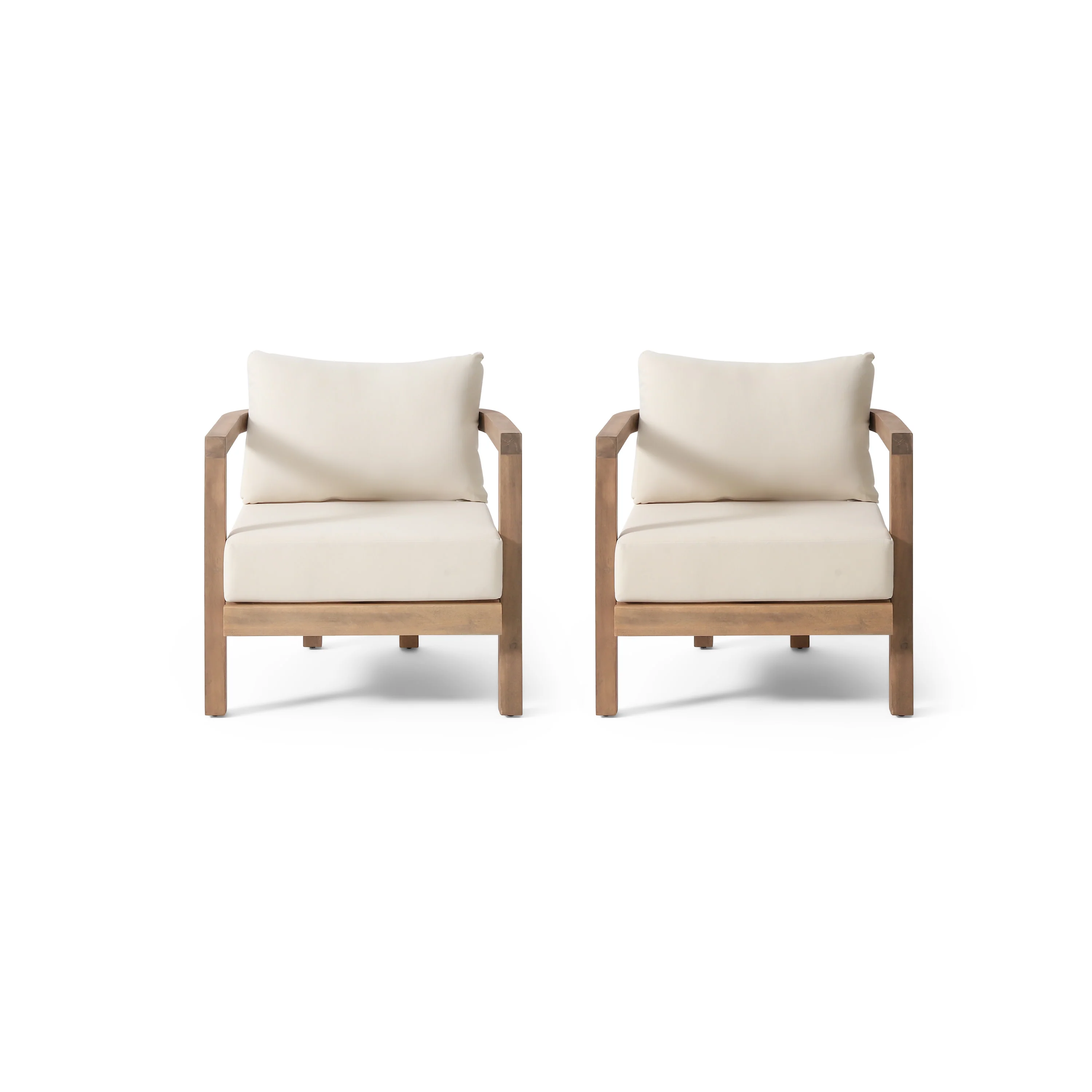 Aston Outdoor Acacia Wood Club Chairs with Cushions, Set of 2, Beige and Brown Wash - furnishings