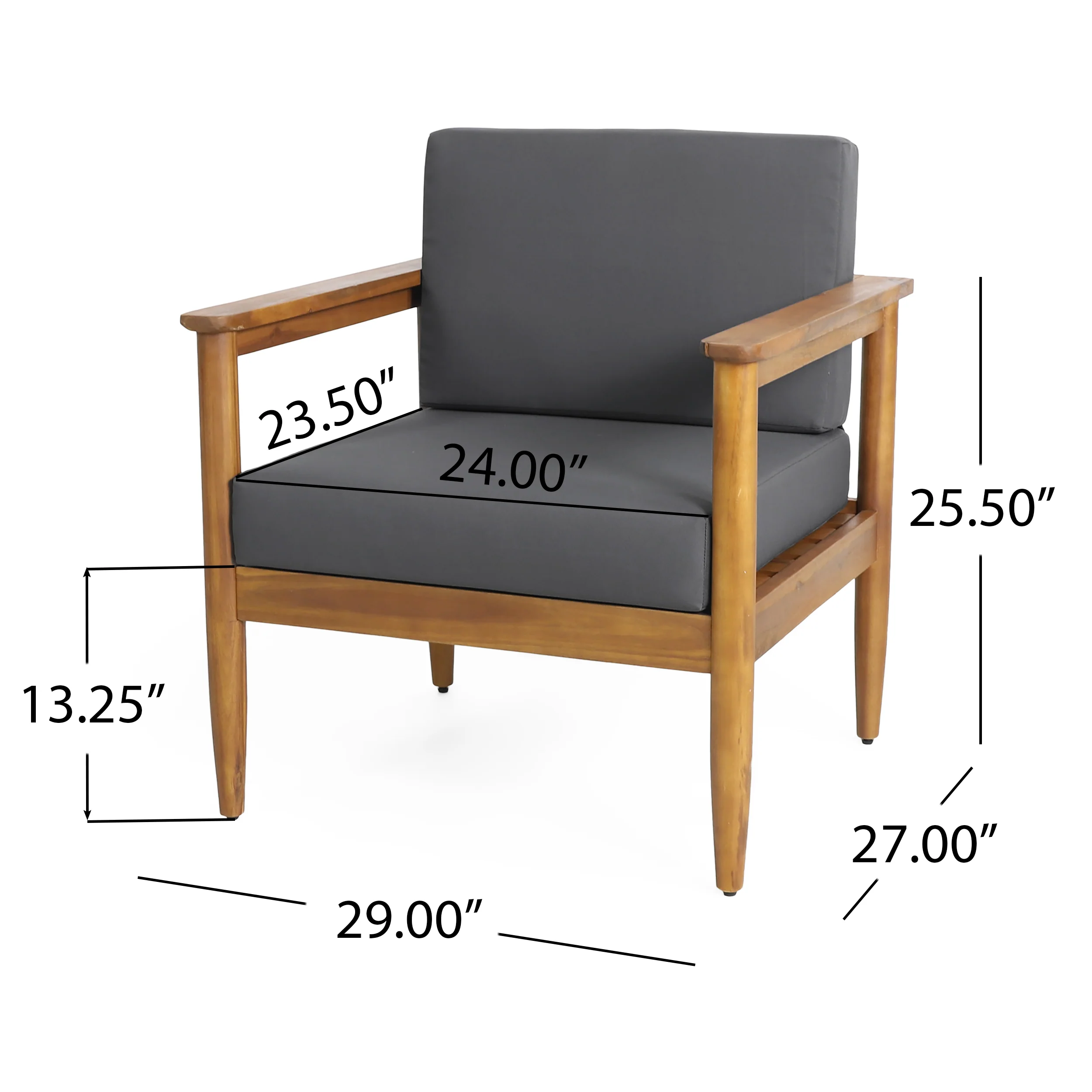 Plumb Outdoor Acacia Wood Club Chair with Cushions - furnishings
