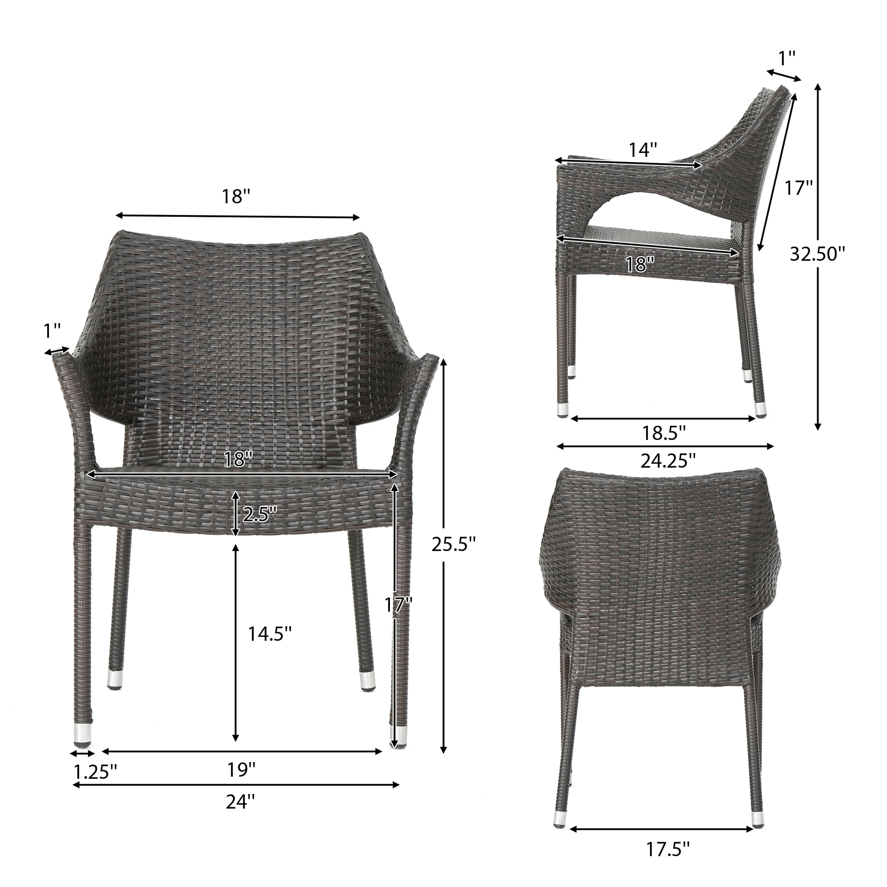 Miranda Outdoor Mix Mocha Wicker Stacking Dining Chairs (Set of 4) - furnishings