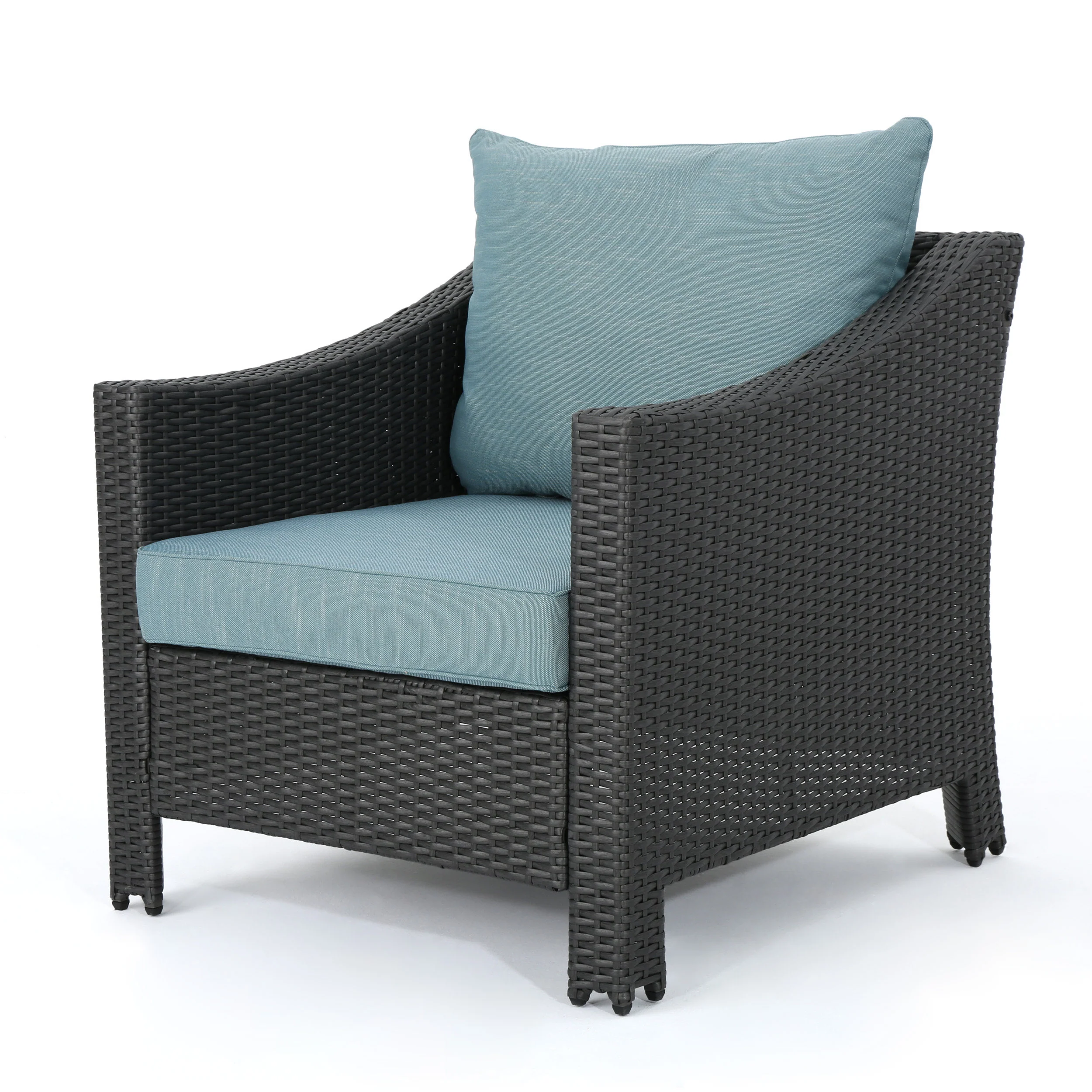 Aspen Outdoor 5 Piece Wicker Water Resistant Cushion Chat Set with Fire Pit - furnishings
