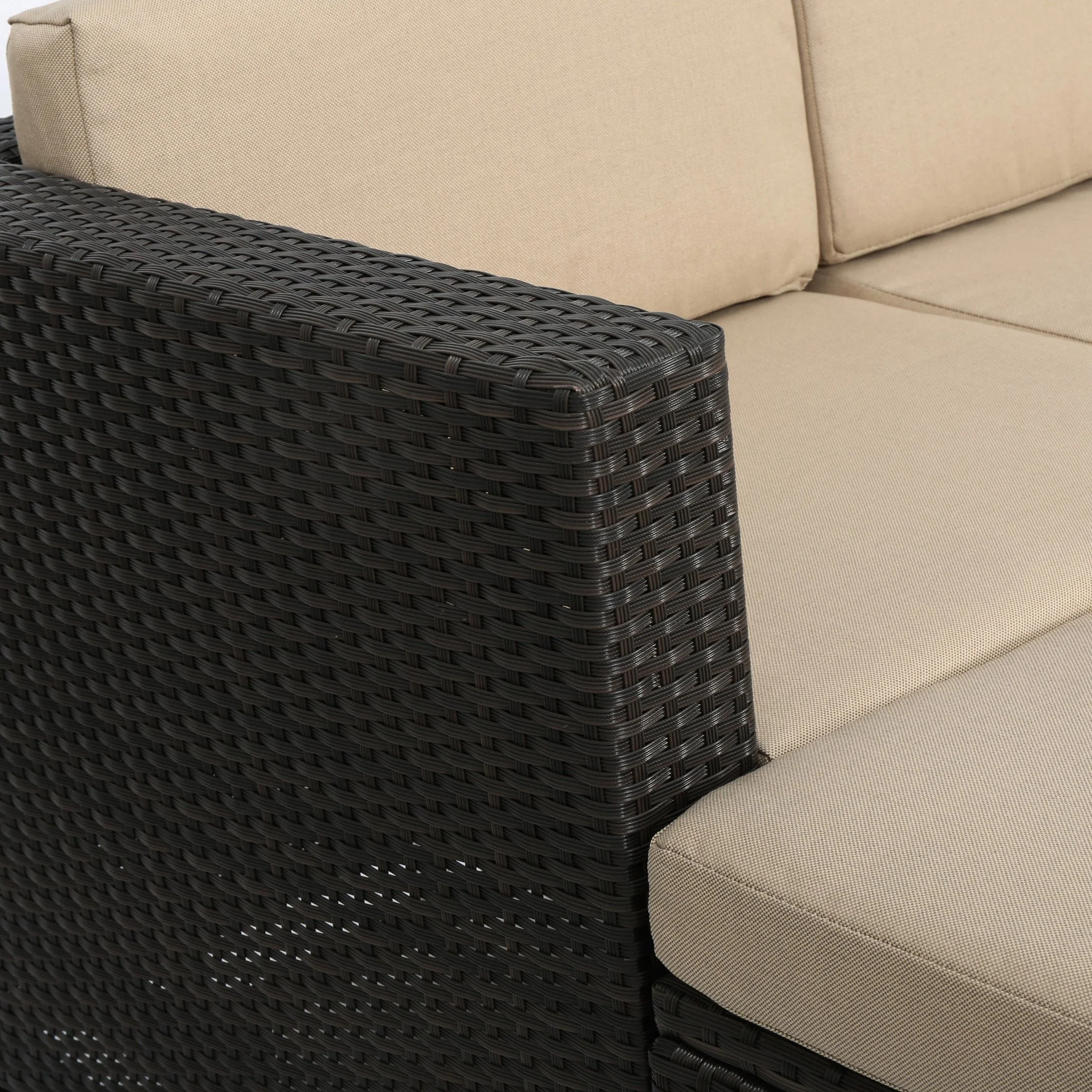 Lorita Outdoor 5-piece Dark Brown Wicker Sectional Sofa Set with Beige Cushions - furnishings