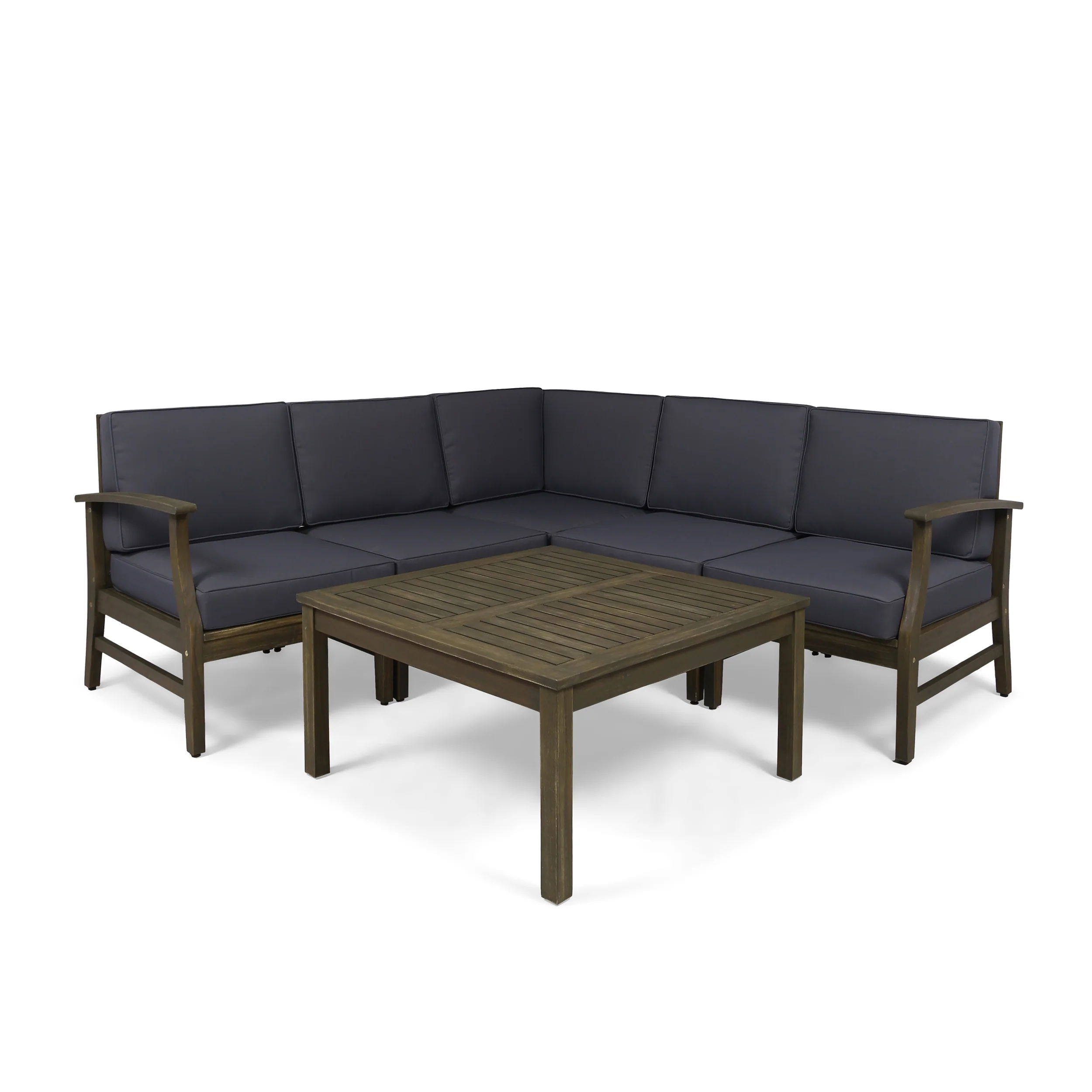 Martina Outdoor 6 Piece Acacia Wood Sectional Sofa and Coffee Table Set - furnishings