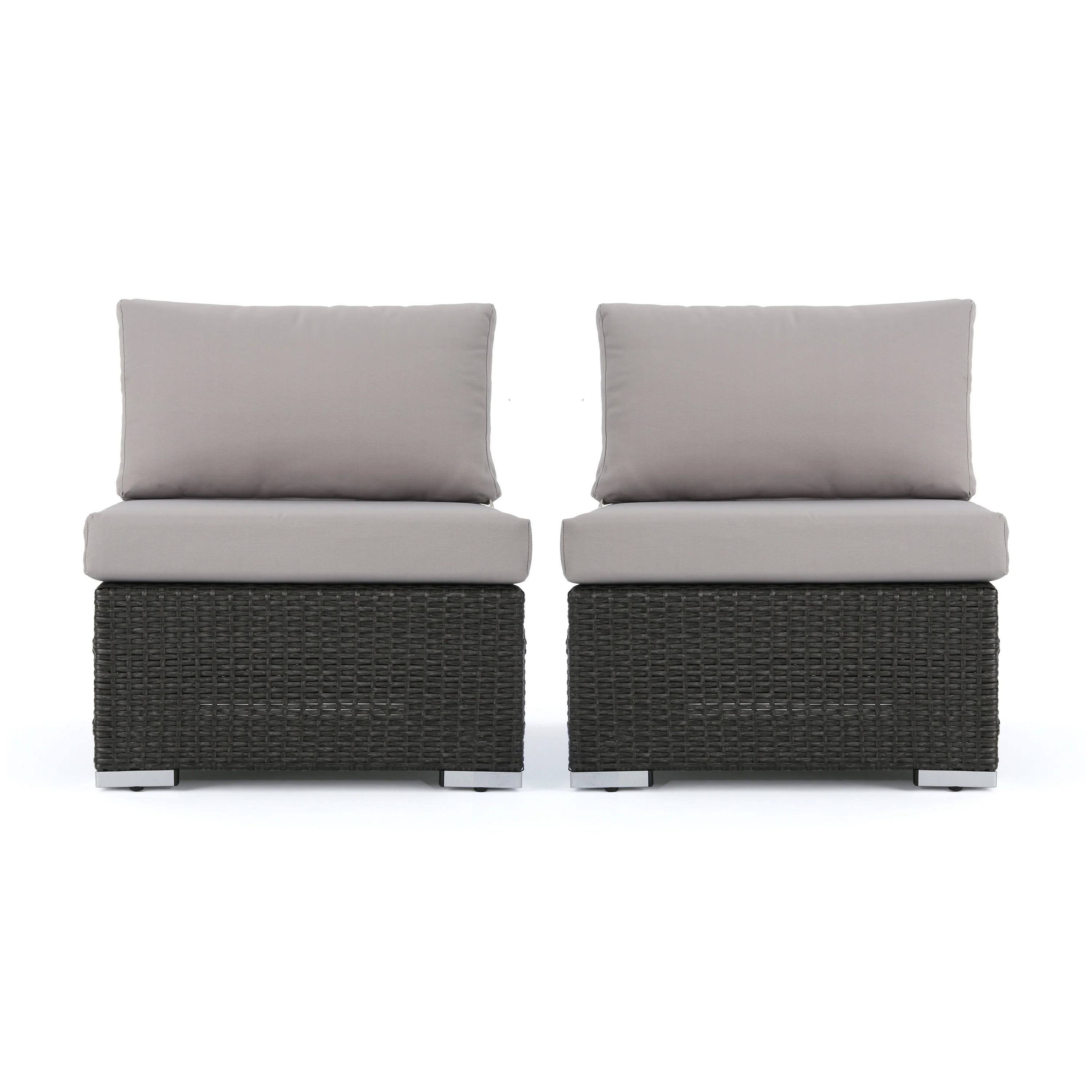 Avianna Outdoor Wicker Armless Club Chair with Cushions, Set of 2 - furnishings