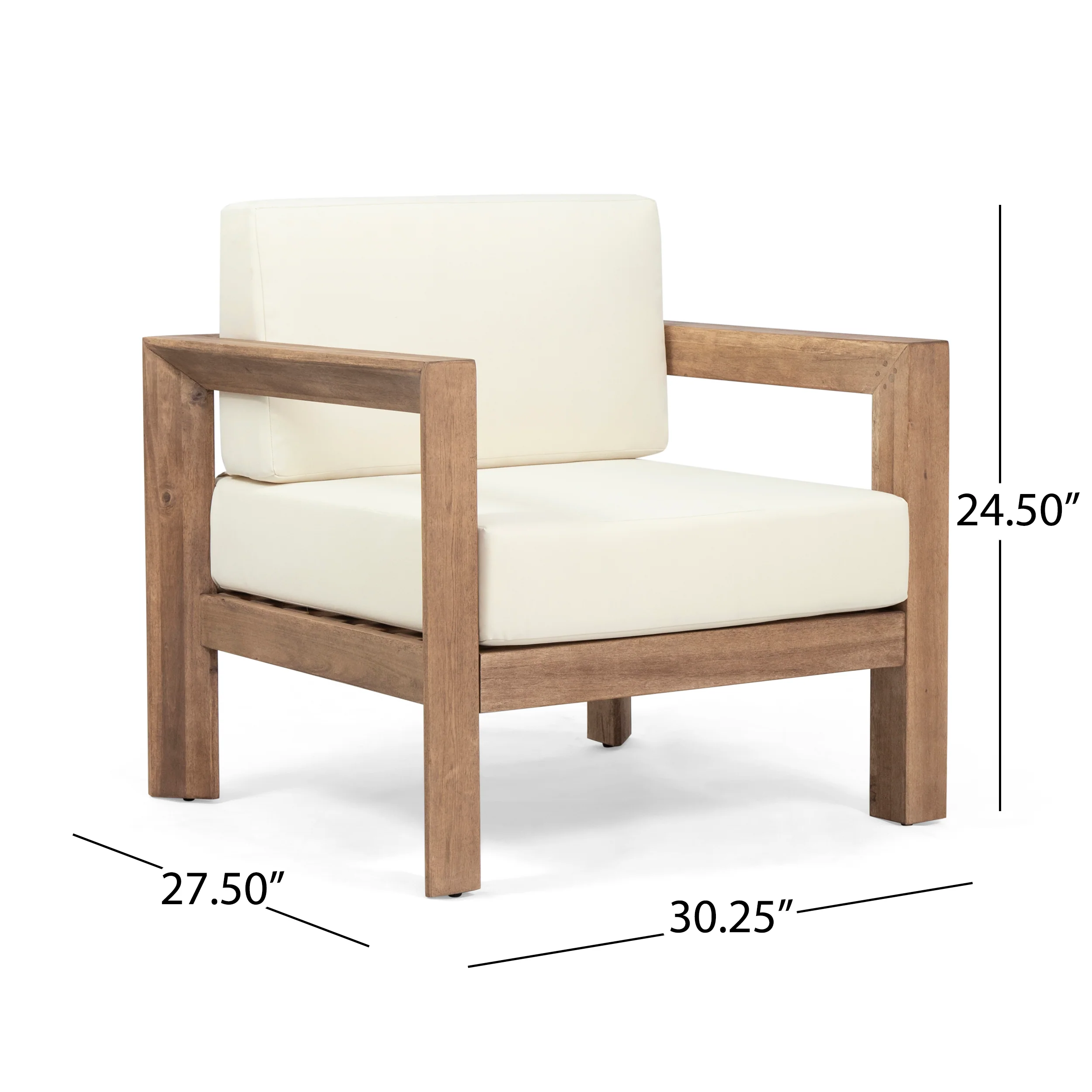 Lucia Outdoor Wooden Club Chairs with Cushions (Set of 2), Beige and Brown Finish - furnishings
