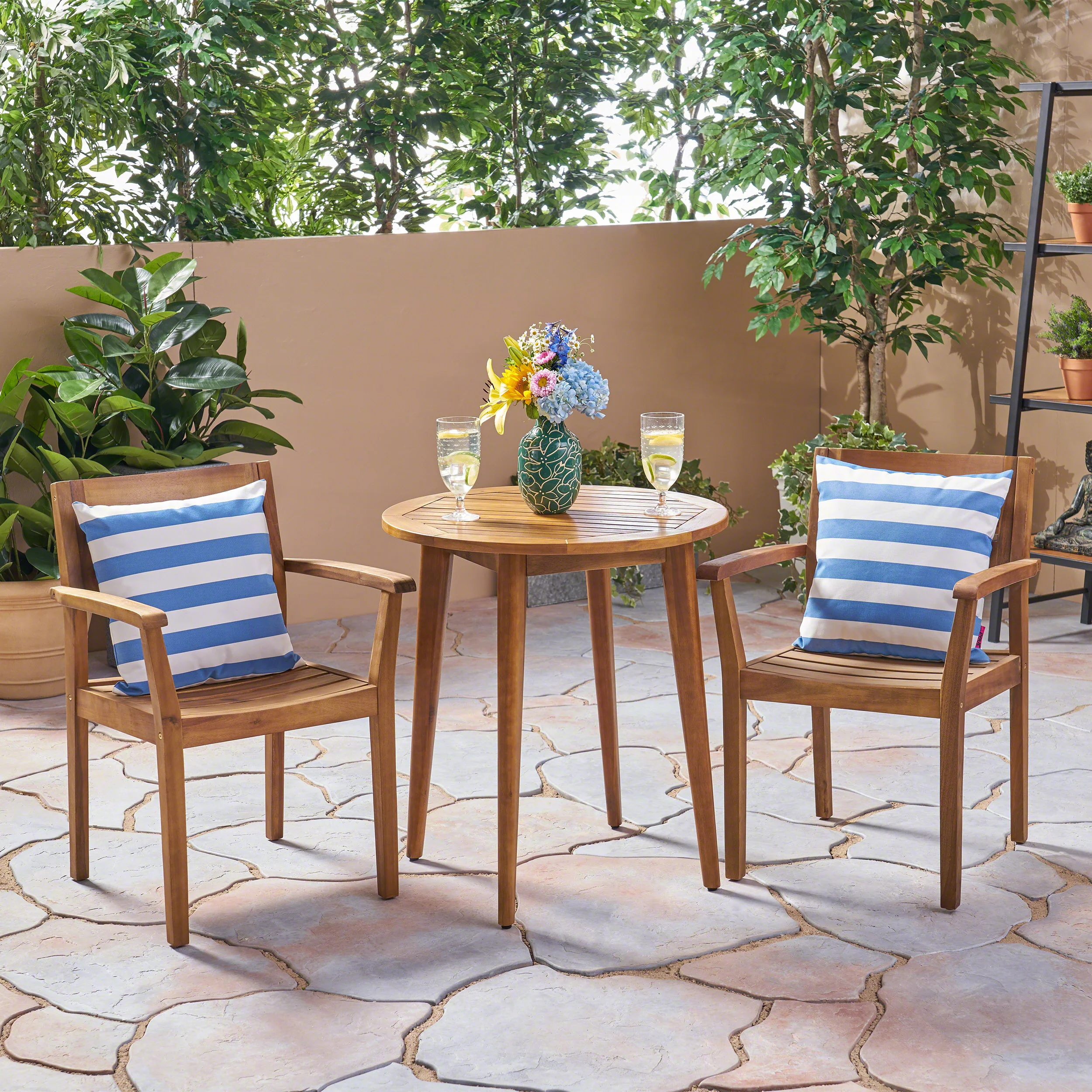 Kuhn Outdoor 3 Piece Acacia Wood Bistro Set - furnishings