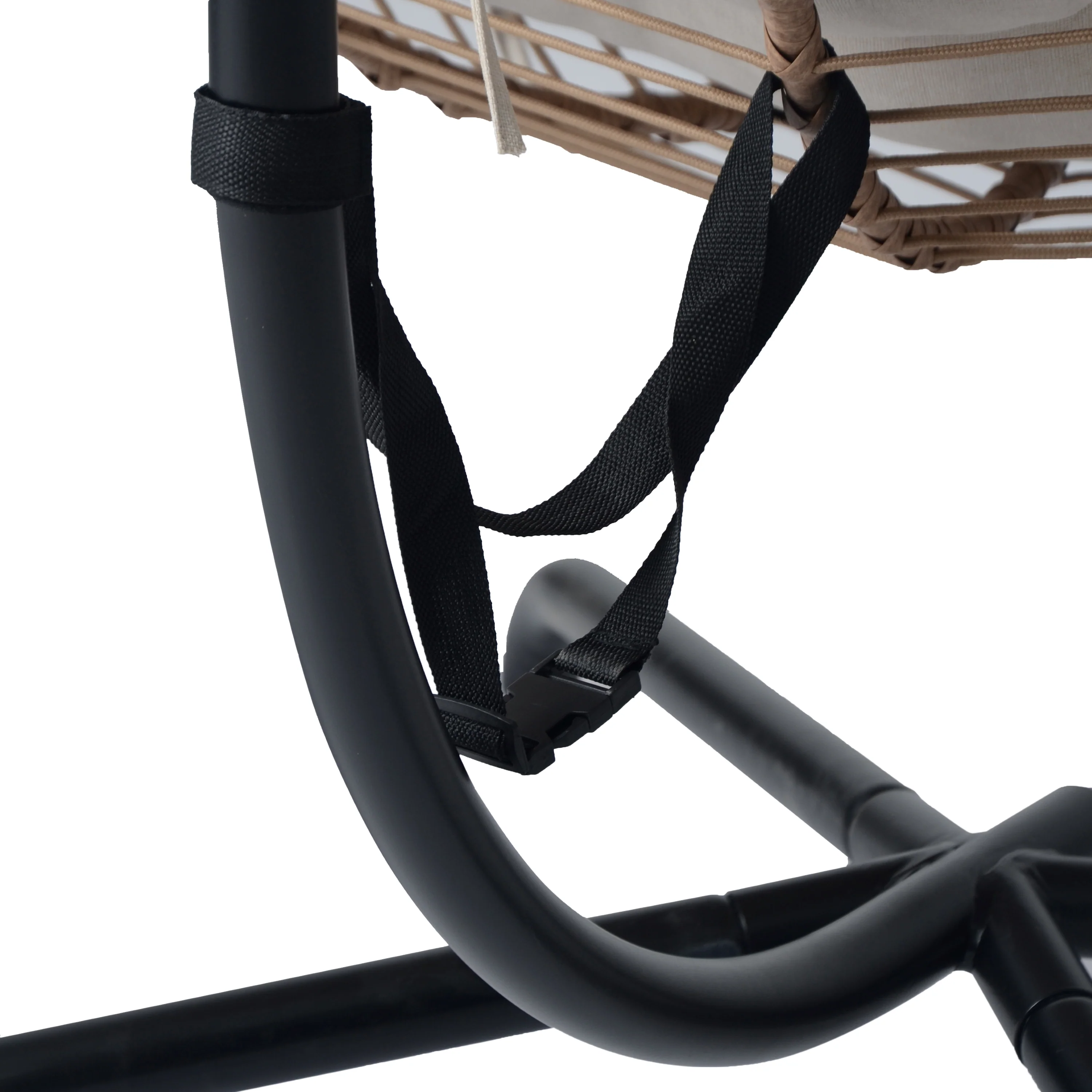 Luciane Outdoor Patio Hanging Basket Chair with Stand, Beige + Brown - furnishings
