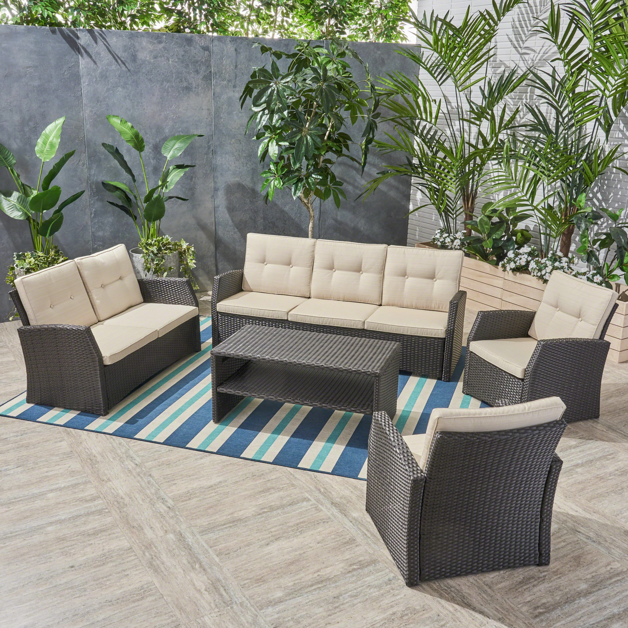 Roswell Outdoor 7 Seater Wicker Chat Set - furnishings