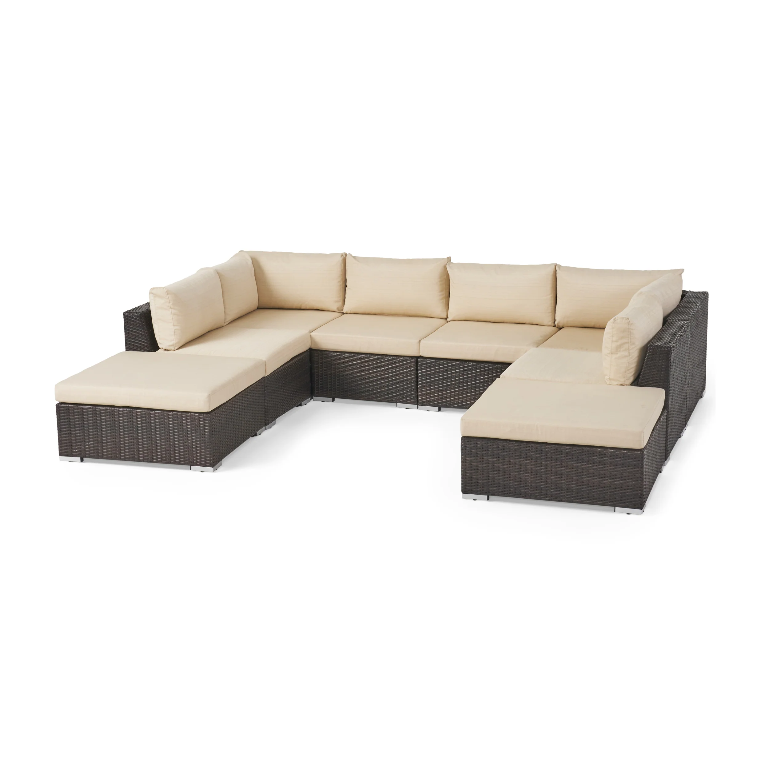 Valentina Outdoor 6 Seater Wicker Sofa Set with Aluminum Frame and Cushions - furnishings