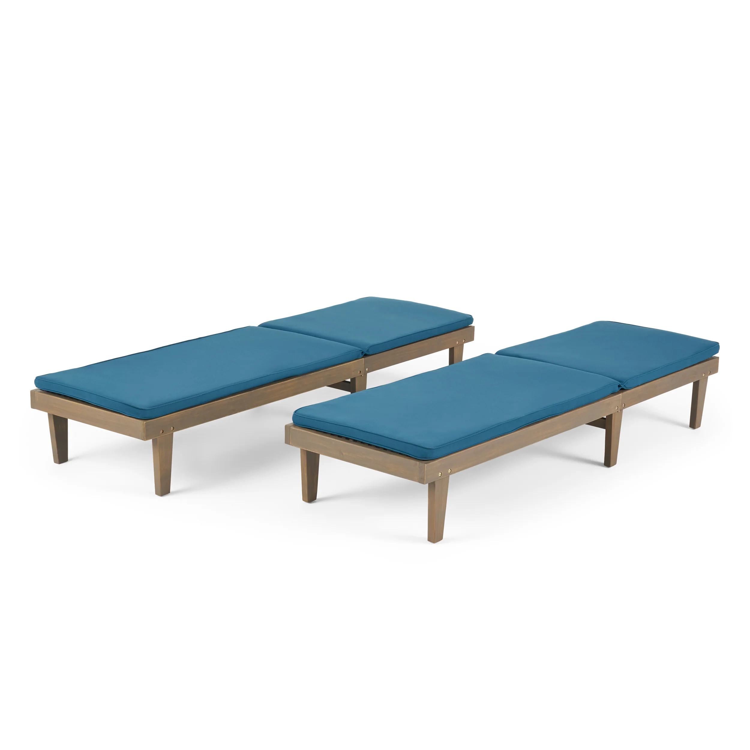 Nadine Outdoor Modern Acacia Wood Chaise Lounge with Cushion (Set of 2) - furnishings