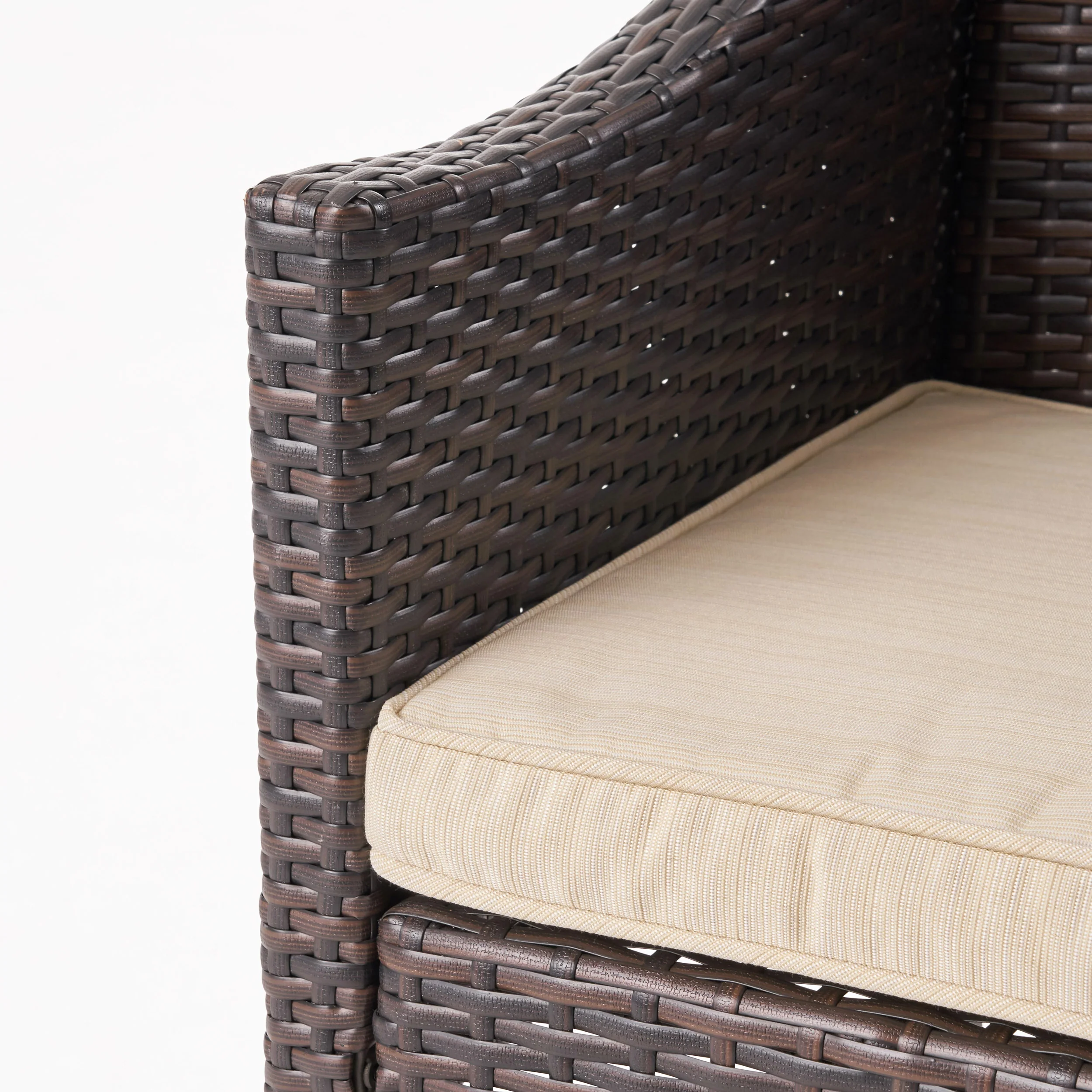 Janet Outdoor 3 Piece Wicker Chat Set, Multibrown with Beige Cushions - furnishings