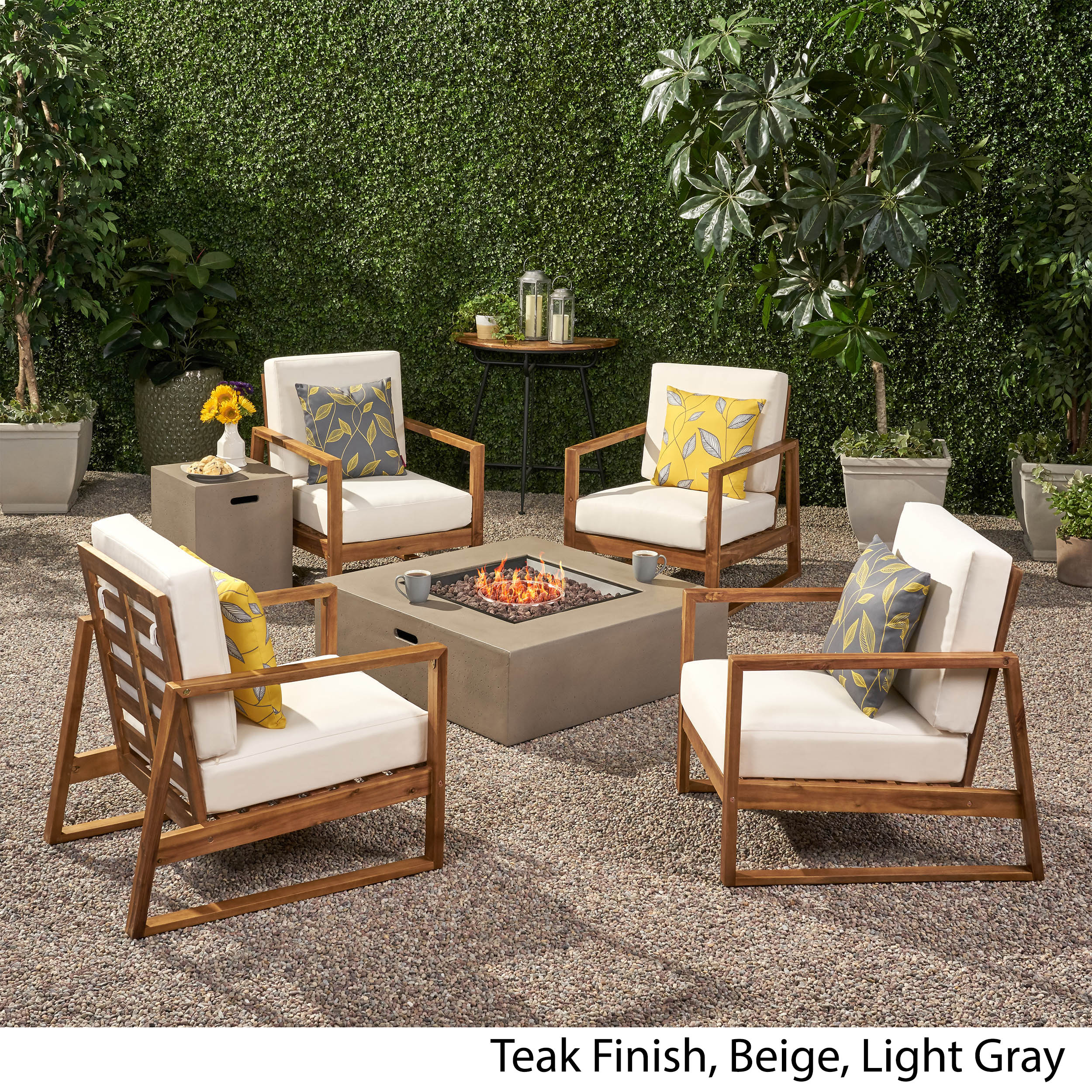 Marlee Outdoor 4 Seater Chat Set with Fire Pit - furnishings