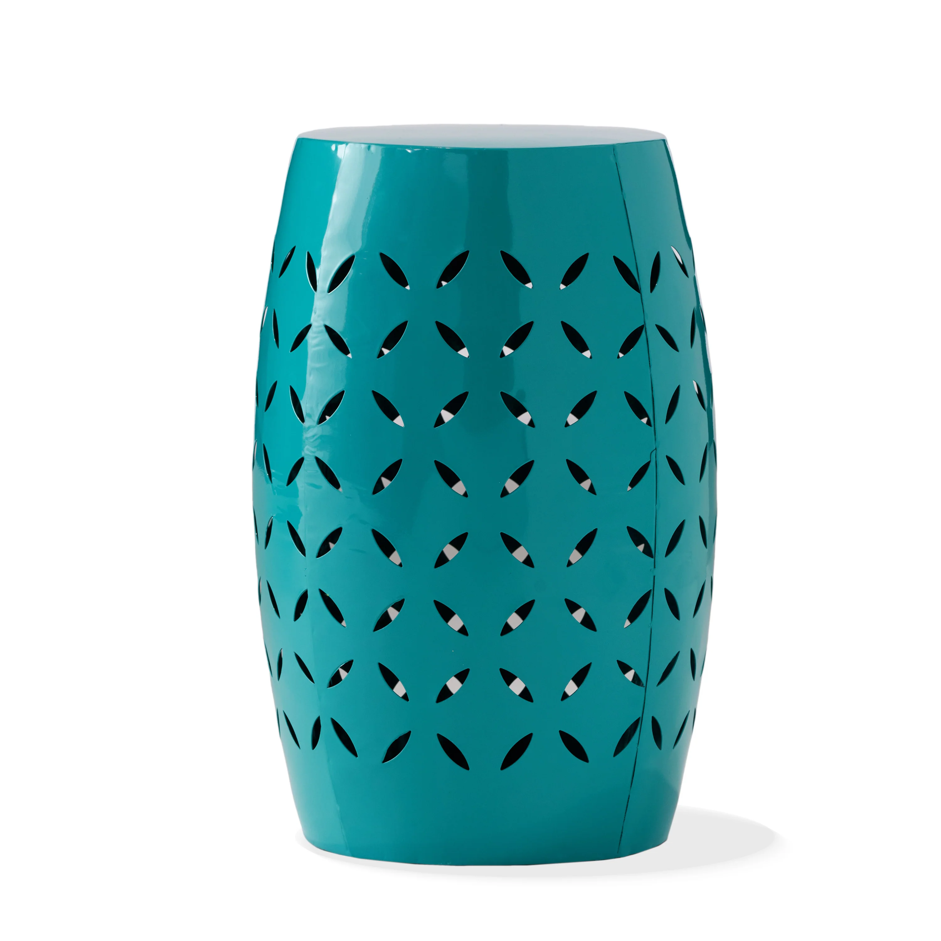 Lilly Outdoor Modern 12-Inch Criss-Cross Cut Metal Barrel Side Table - furnishings