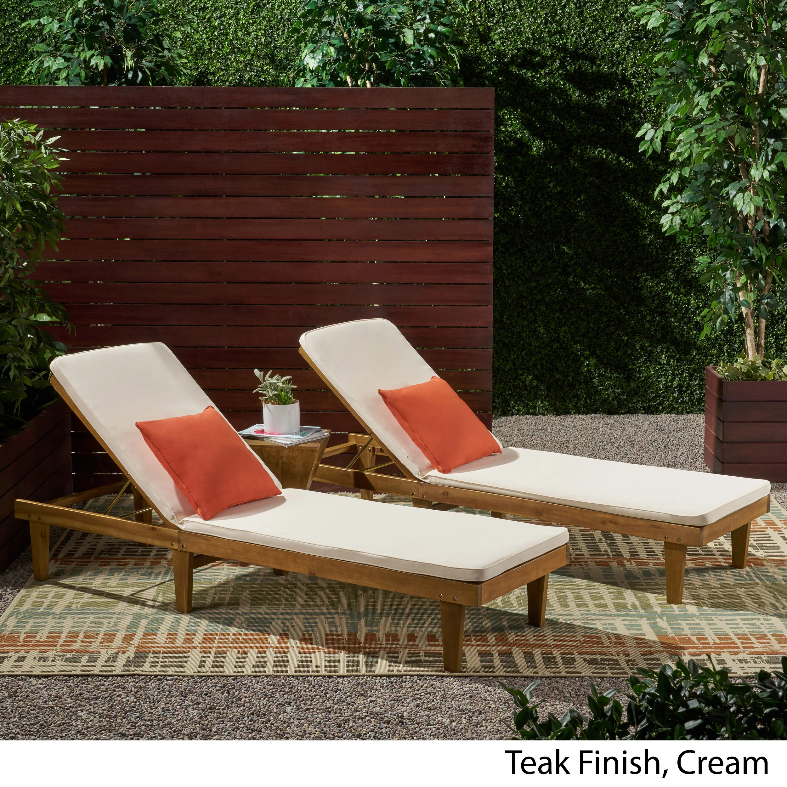 Nadine Outdoor Modern Acacia Wood Chaise Lounge with Cushion (Set of 2) - furnishings