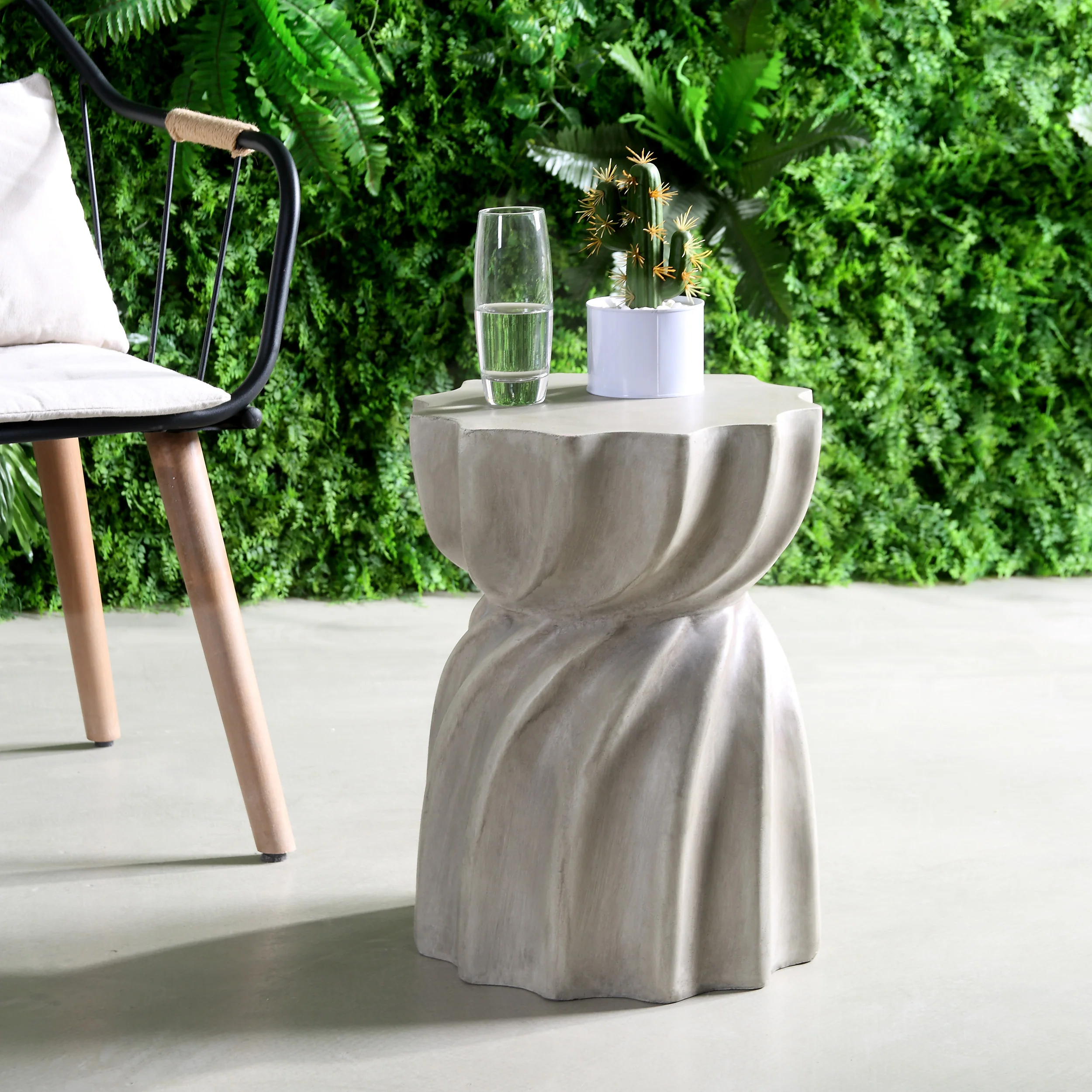 Giannis Outdoor Contemporary Lightweight Concrete Accent Side Table - furnishings