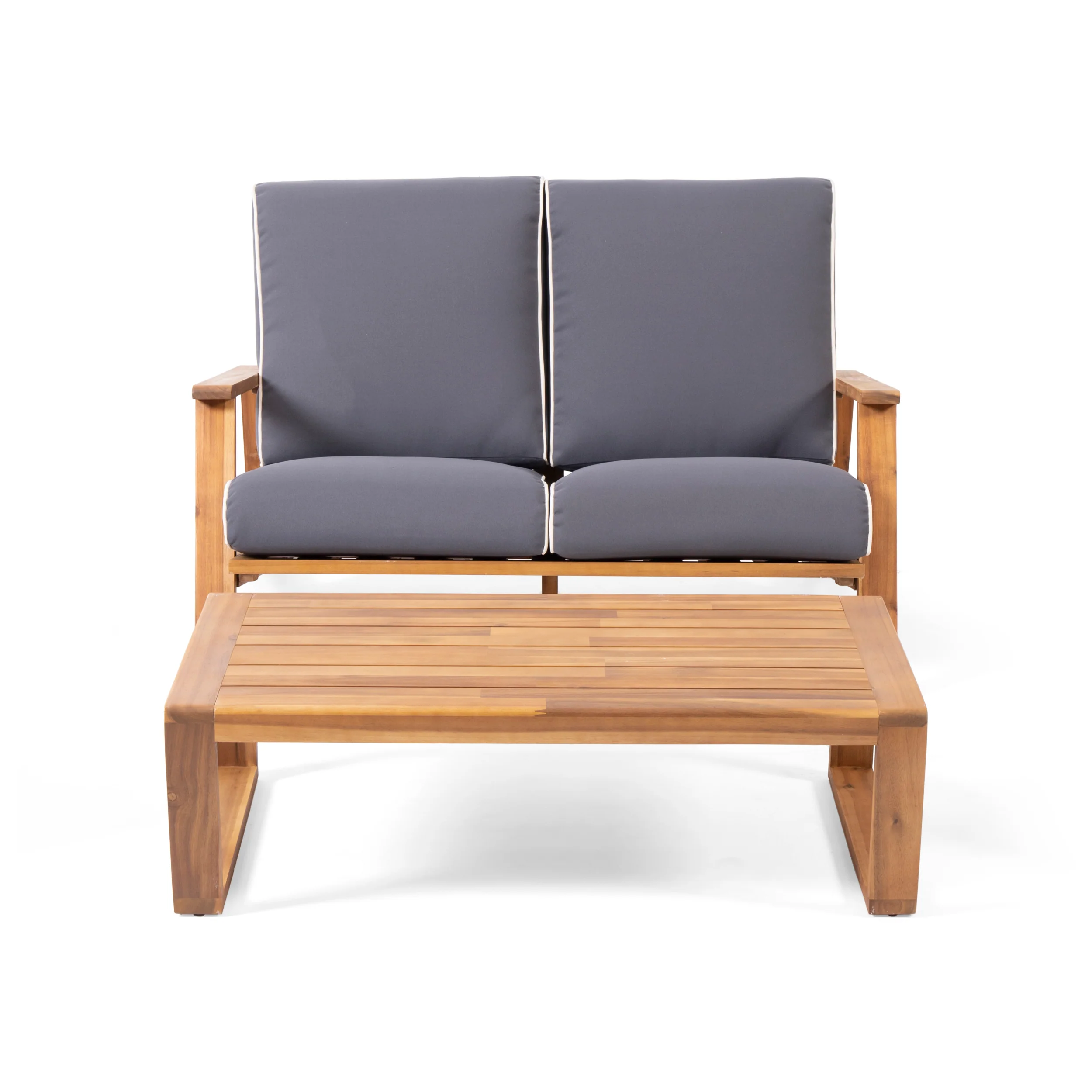 Youssef Outdoor Acacia Wood Loveseat Set with Coffee Table - furnishings