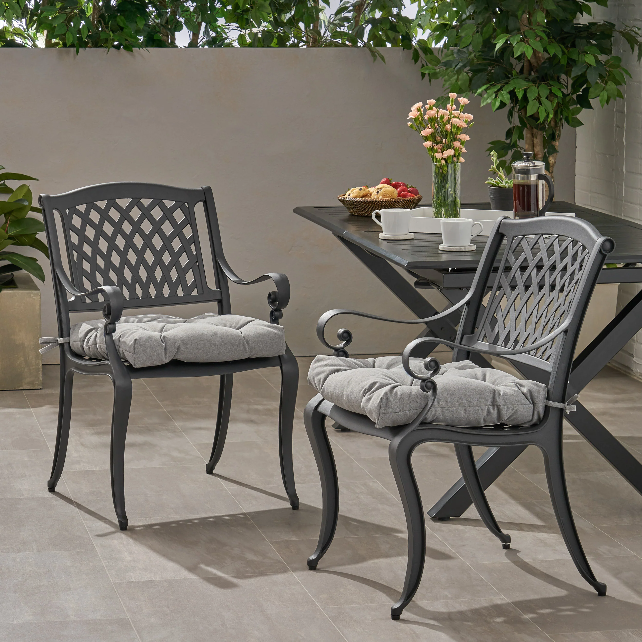 Hallandale Outdoor Dining Chair with Cushion (Set of 2) - furnishings