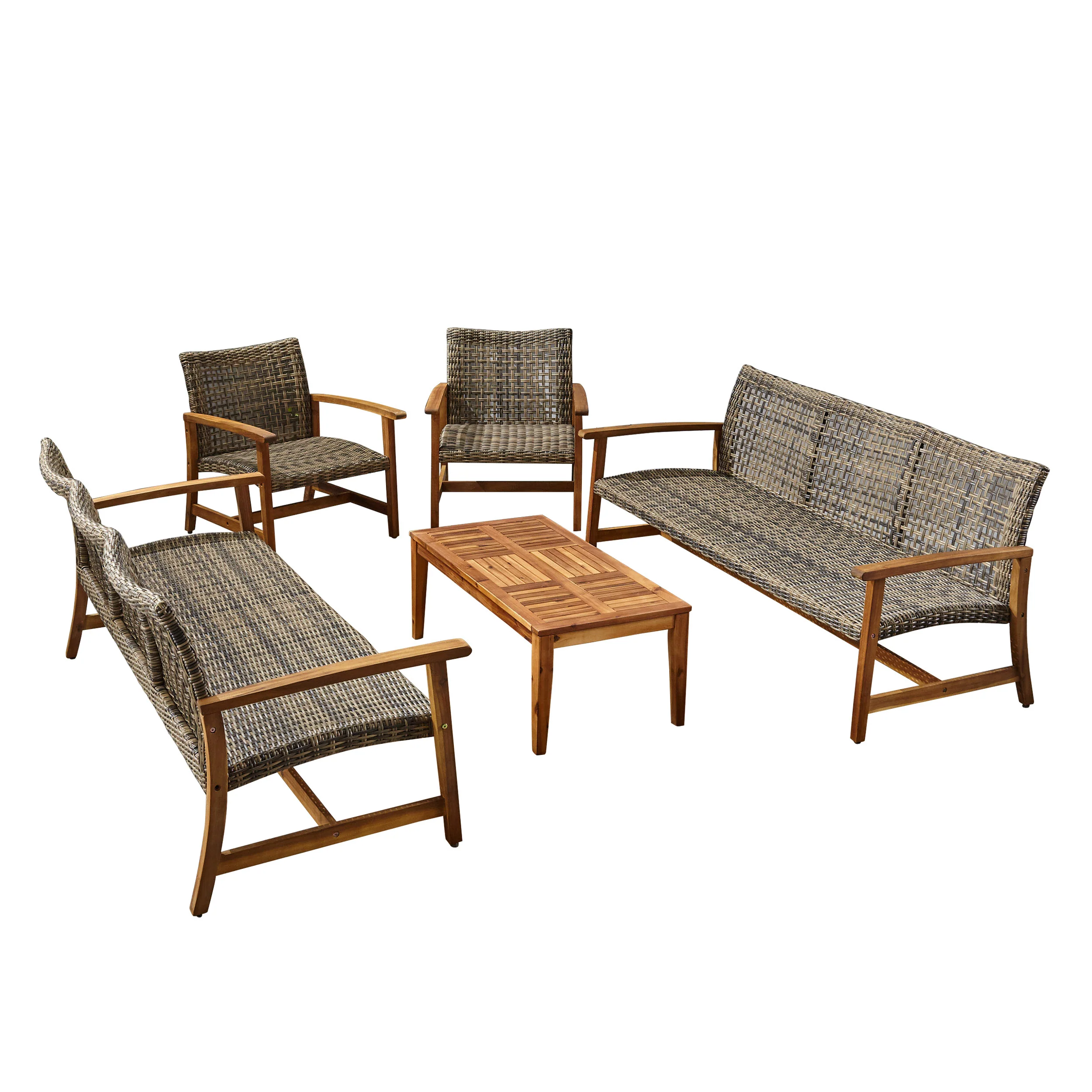 Alyssa Outdoor 5 Piece Wood and Wicker Sofa Chat Set - furnishings