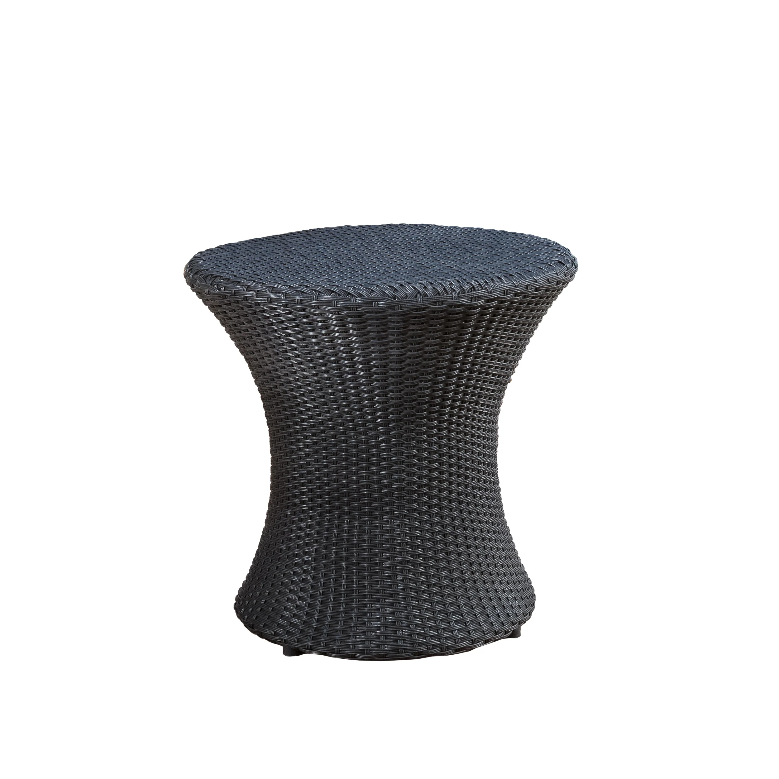 Lorenzo Modern Outdoor Black Wicker Hourglass Side Table - furnishings