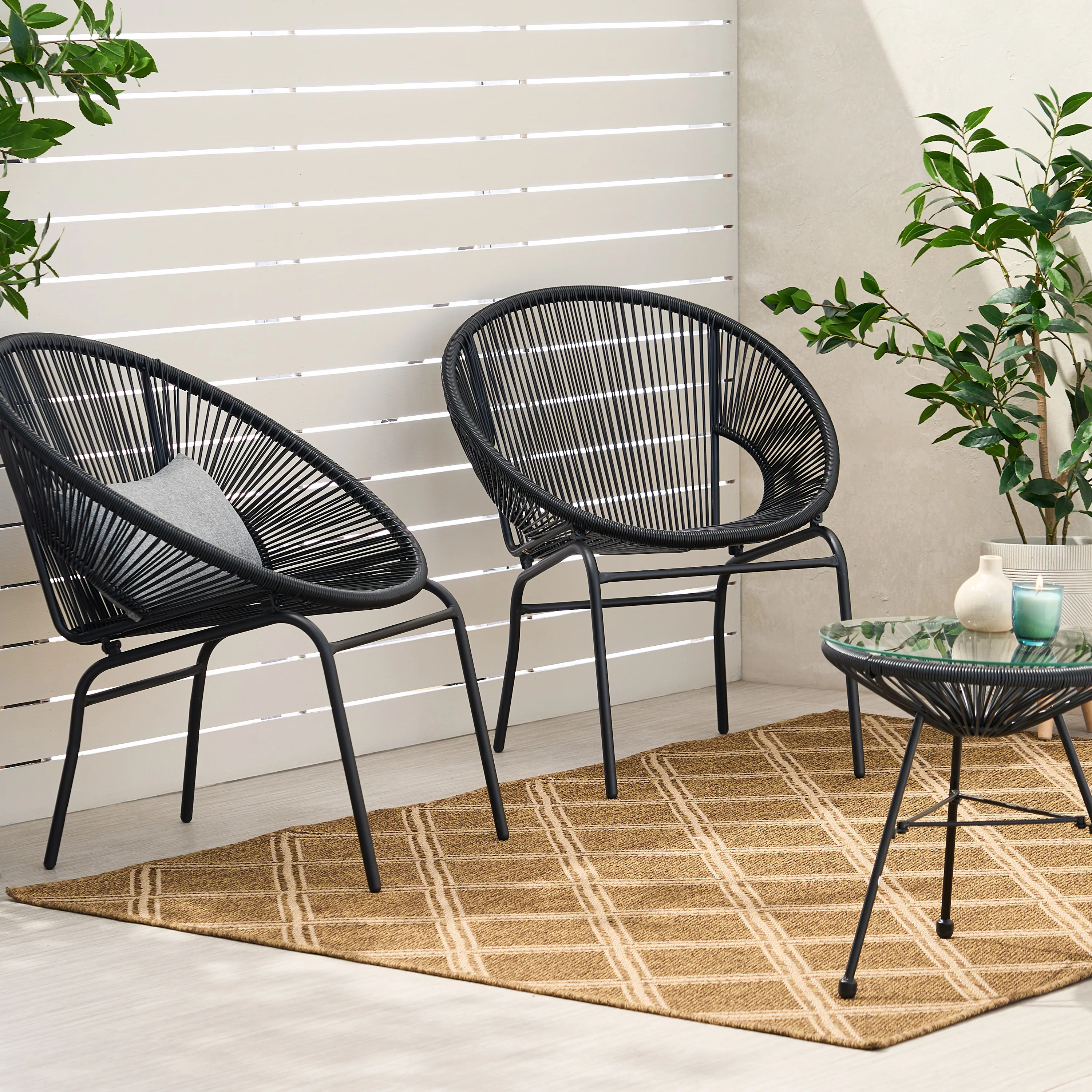 Chrissy Outdoor Modern 2 Seater Faux Rattan Chat Set - furnishings